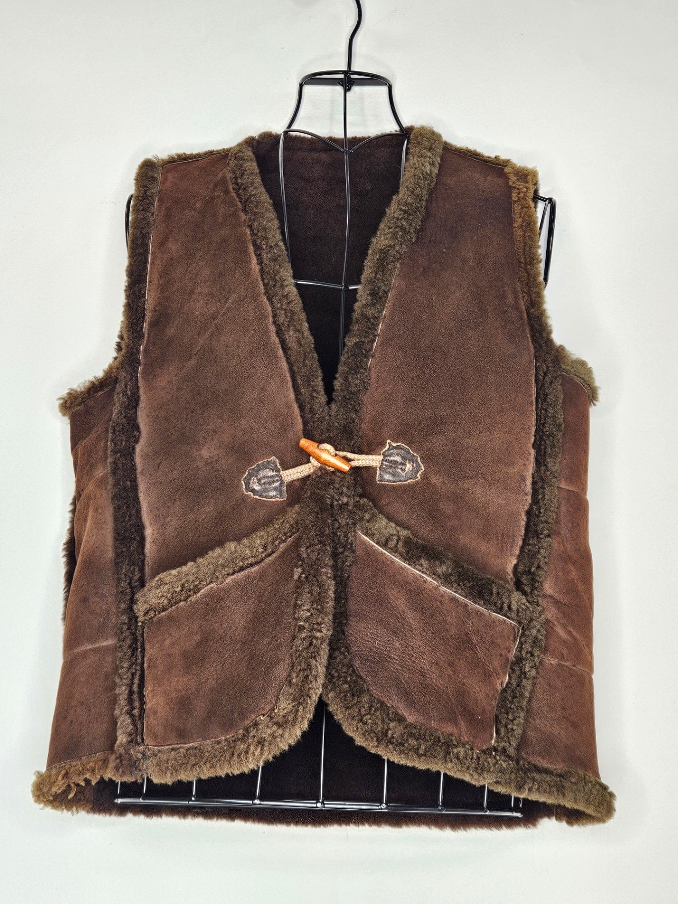 VINTAGE WOOL AND LEATHER VEST CHOCOLATE SIZE L