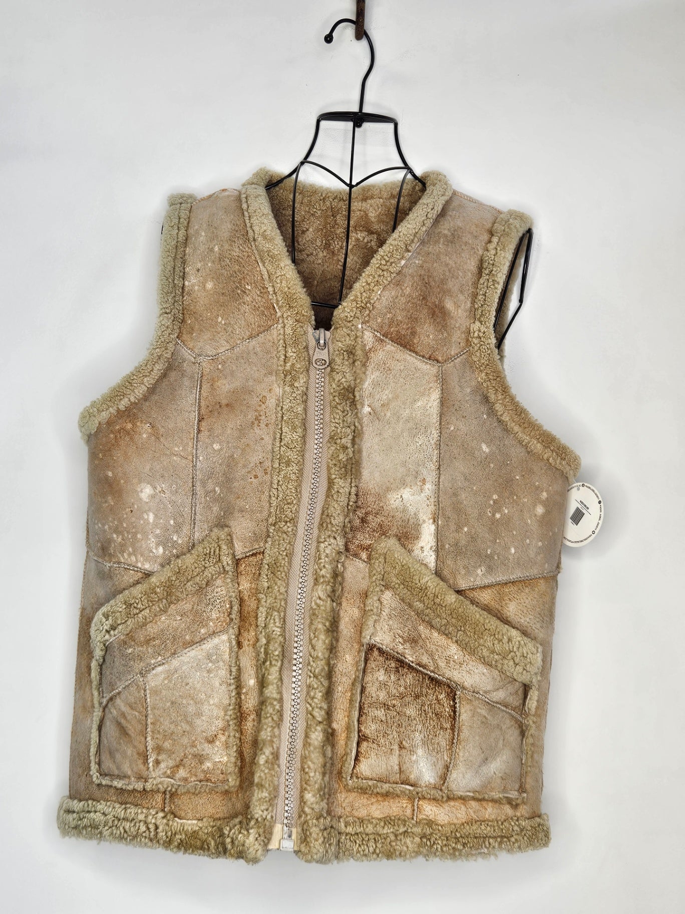 VINTAGE WOOL AND LEATHER VEST BEIGE SIZE XXL