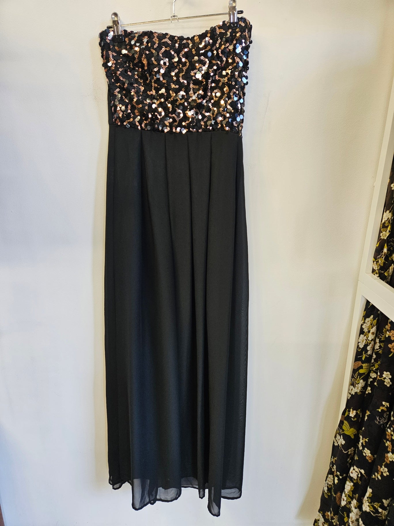 PAGANI CHIFFON SEQUIN FORMAL DRESS BLACK GOLD SIZE 10
