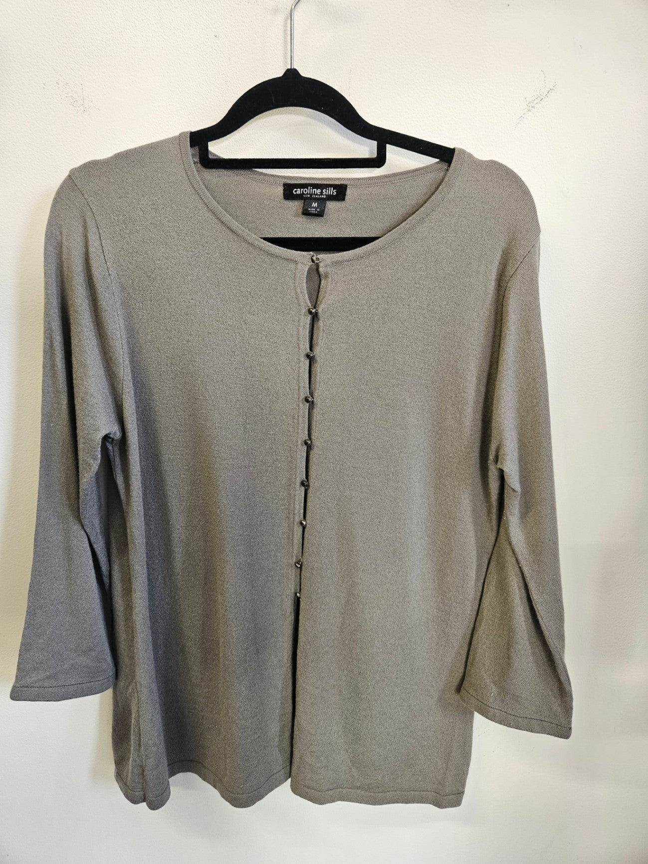 CAROLINE SILLS WOOL BLEND CARDIGAN GREY SIZE M