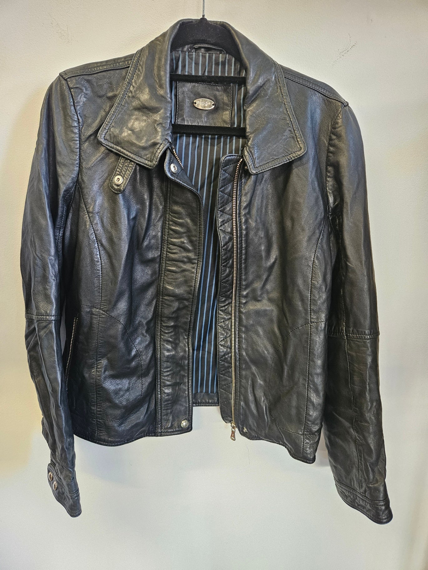 MASSIMO DUTTI LEATHER JACKET BLACK SIZE 8