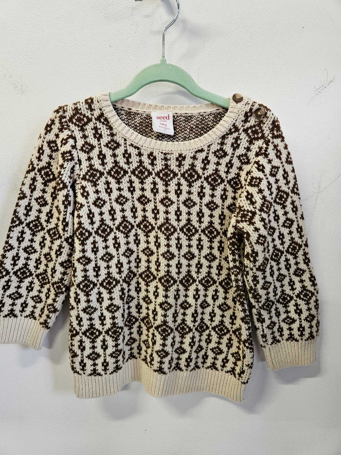 SEED COTTON KNITWEAR CREAM AND BROWN GEO SIZE 2