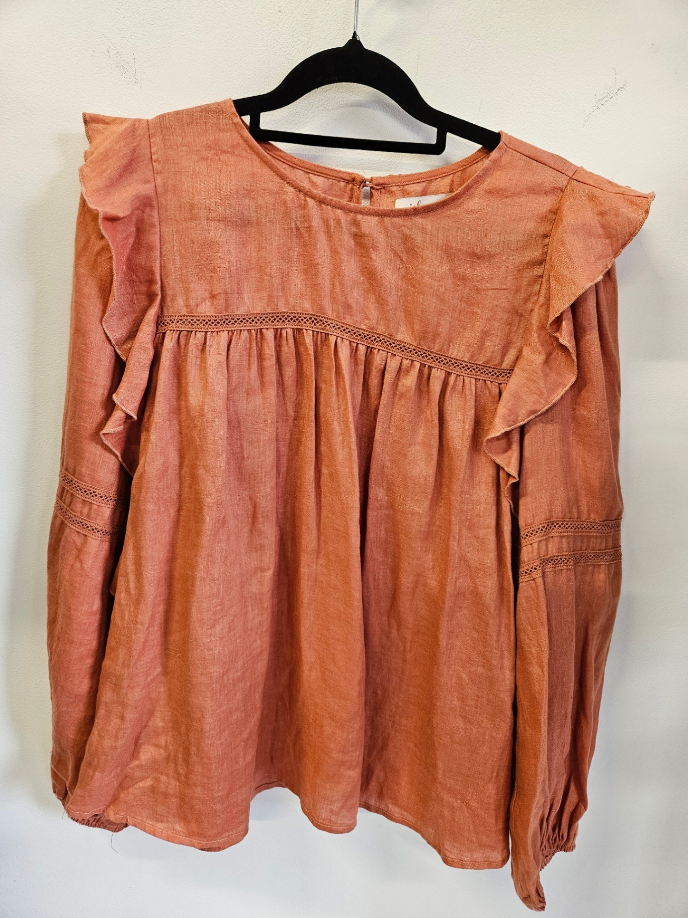 EB & IVE LINEN LONG SLEEVE TOP TERACOTTA SIZE M