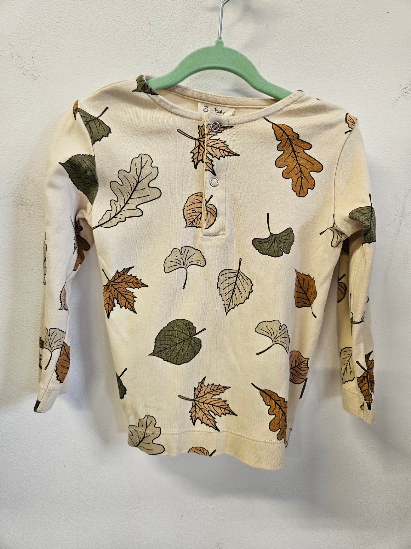 ZIWI BABY ORGANIC COTTON LONG SLEEVE TOP CREAM LEAF SIZE 2Y