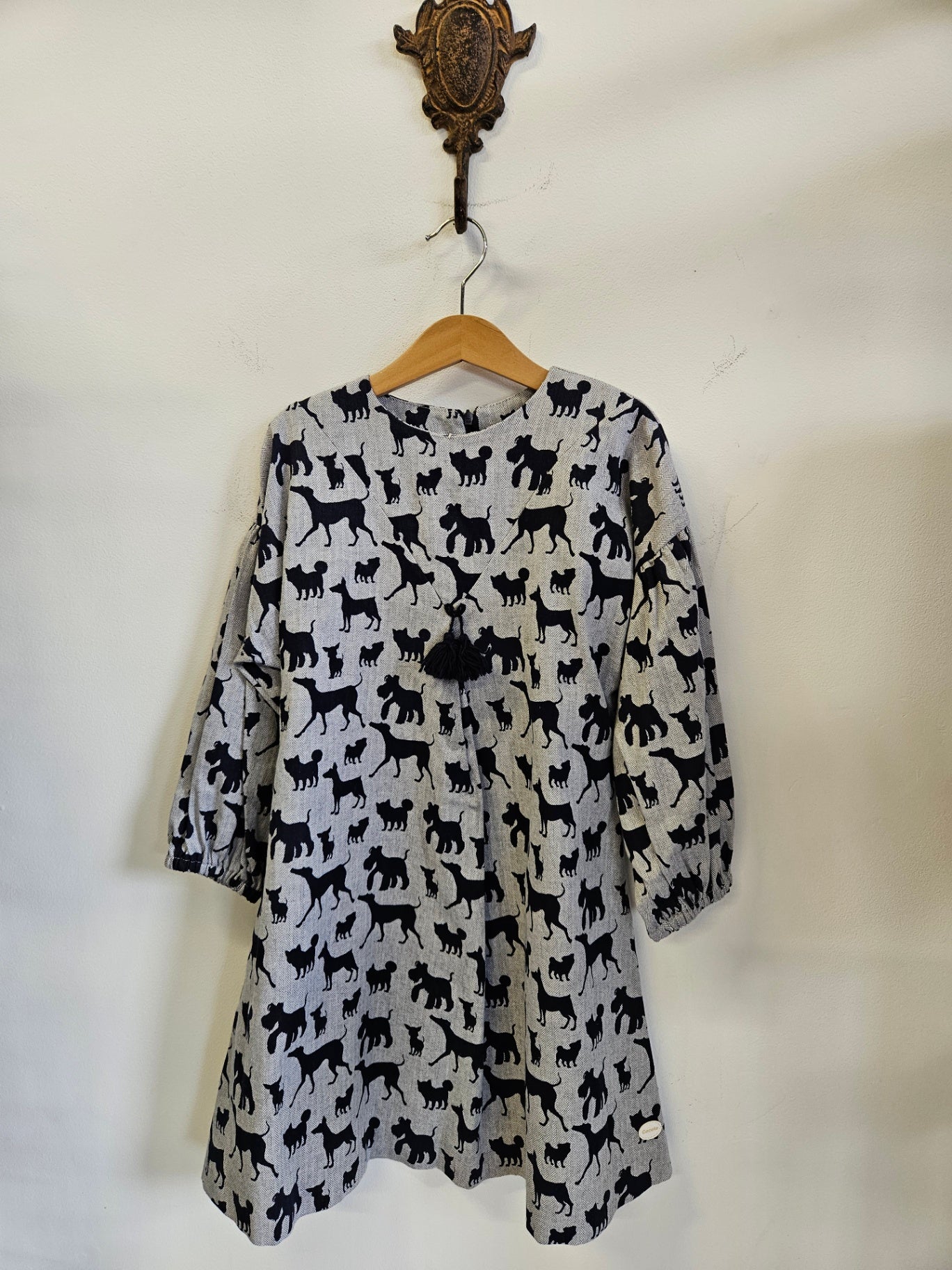 COCOTE COTTON LONG SLEEVE DRESS GREY NAVY SIZE 8Y