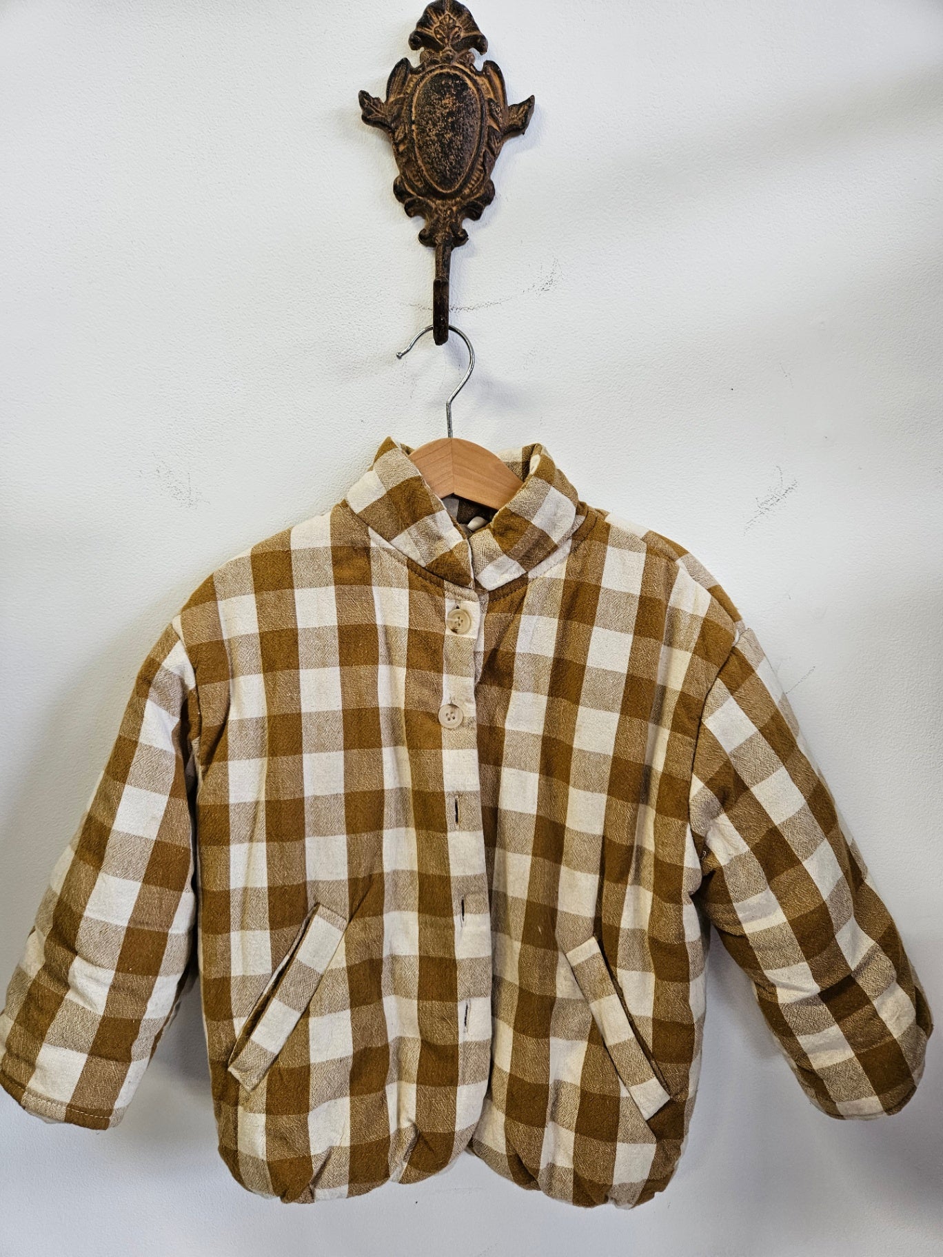 COTTON JACKET BROWN AND WHITE CHECKERED SIZE 2Y