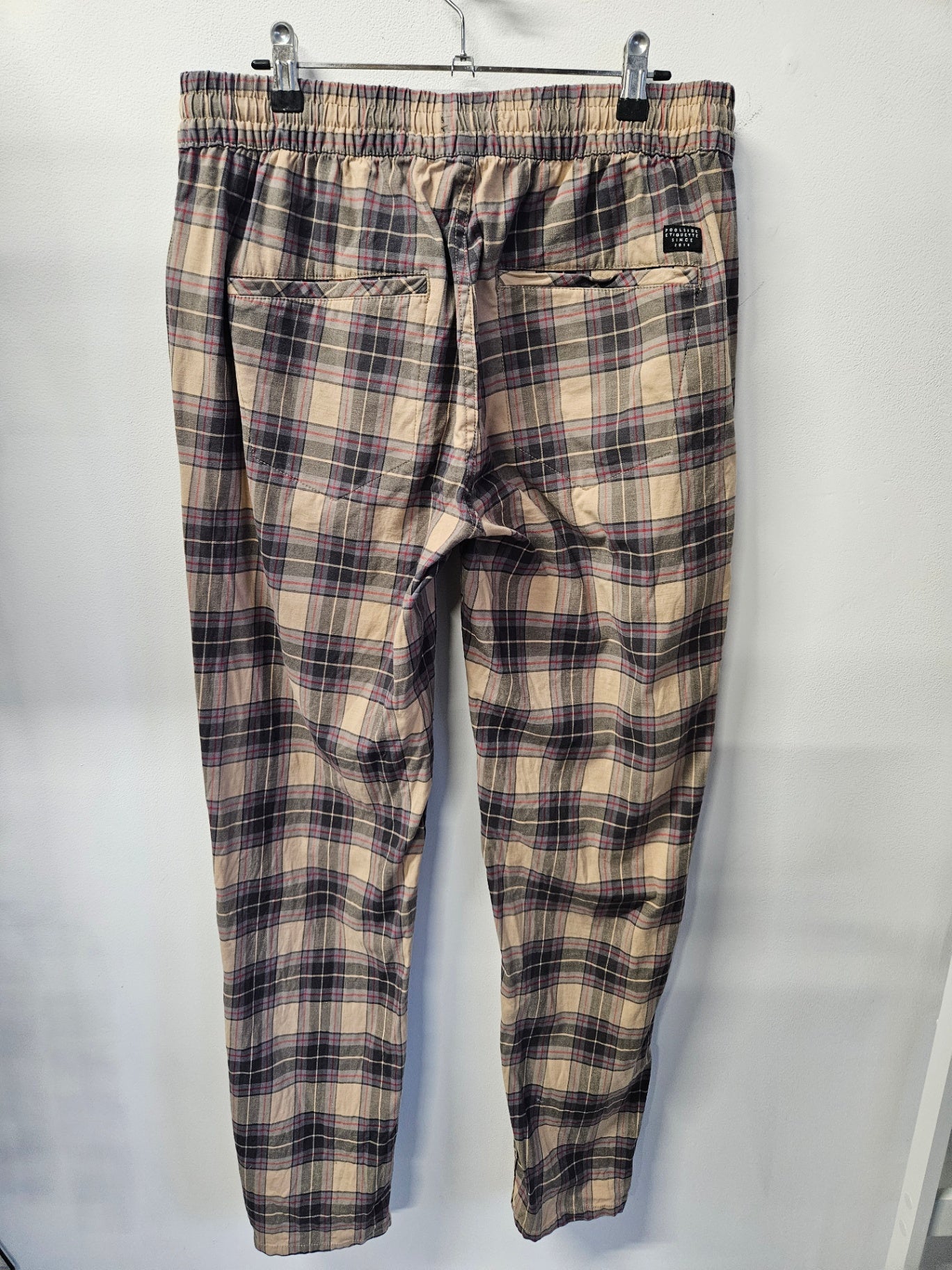 BARNEY COOLLS COTTON PANTS BEIGE PURPLE PLAID SIZE 34