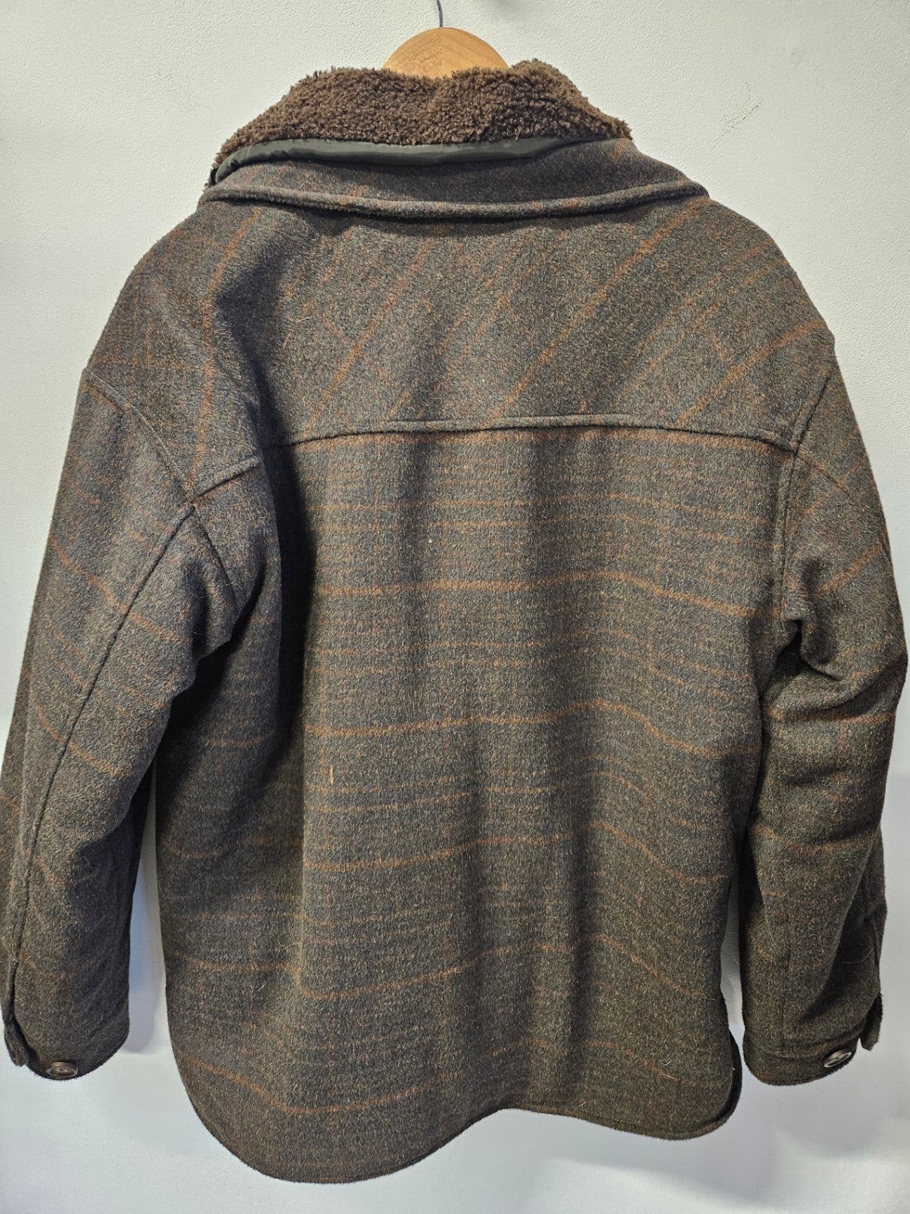 BARNEY COOLLS WOOL BLEND JACKET BROWN GREEN PLAID SIZE L