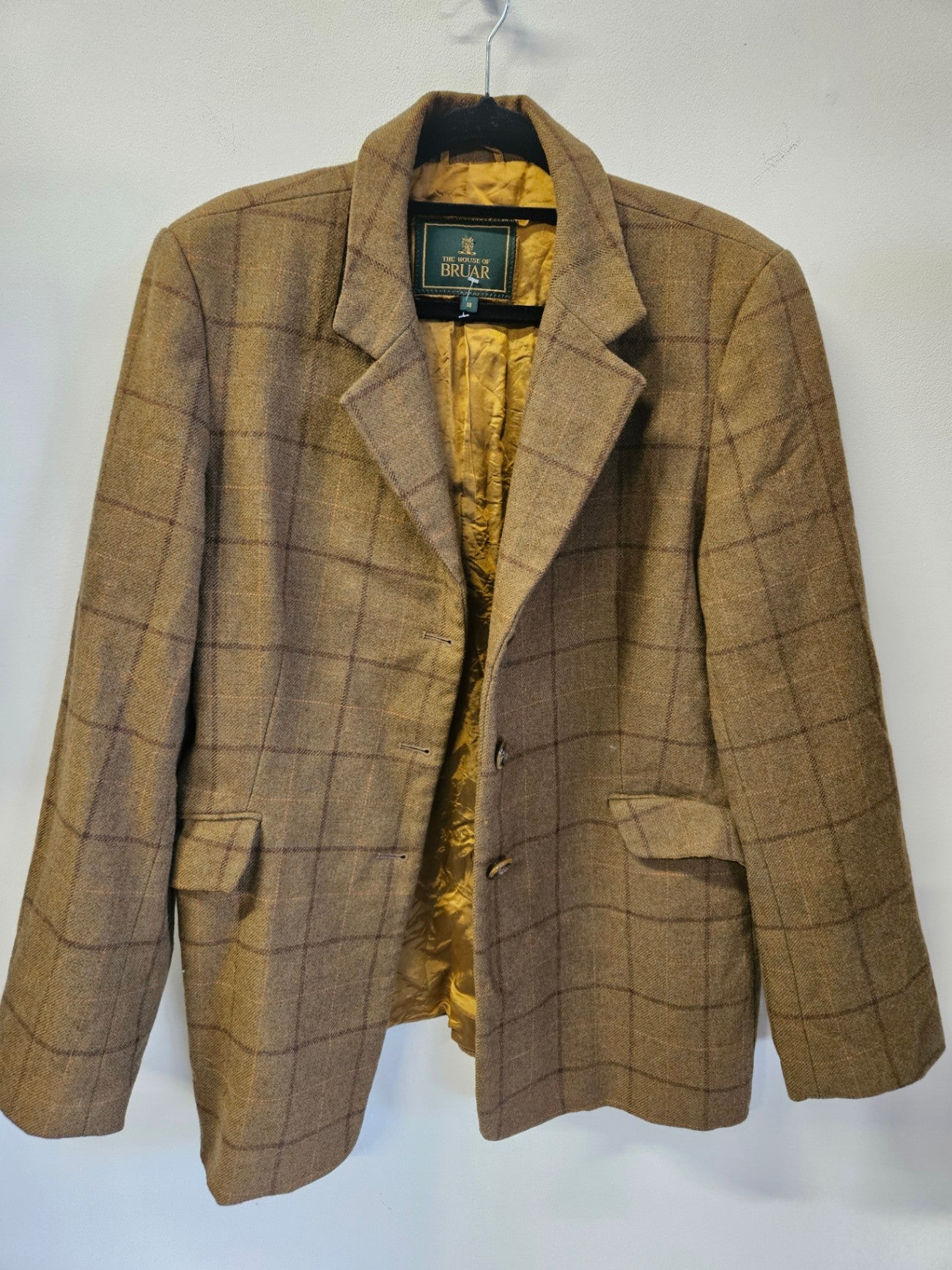 HOUSE OF BRUAR WOOL BLEND BLAZER KHAKI BROWN ORANGE CHECK SIZE 18
