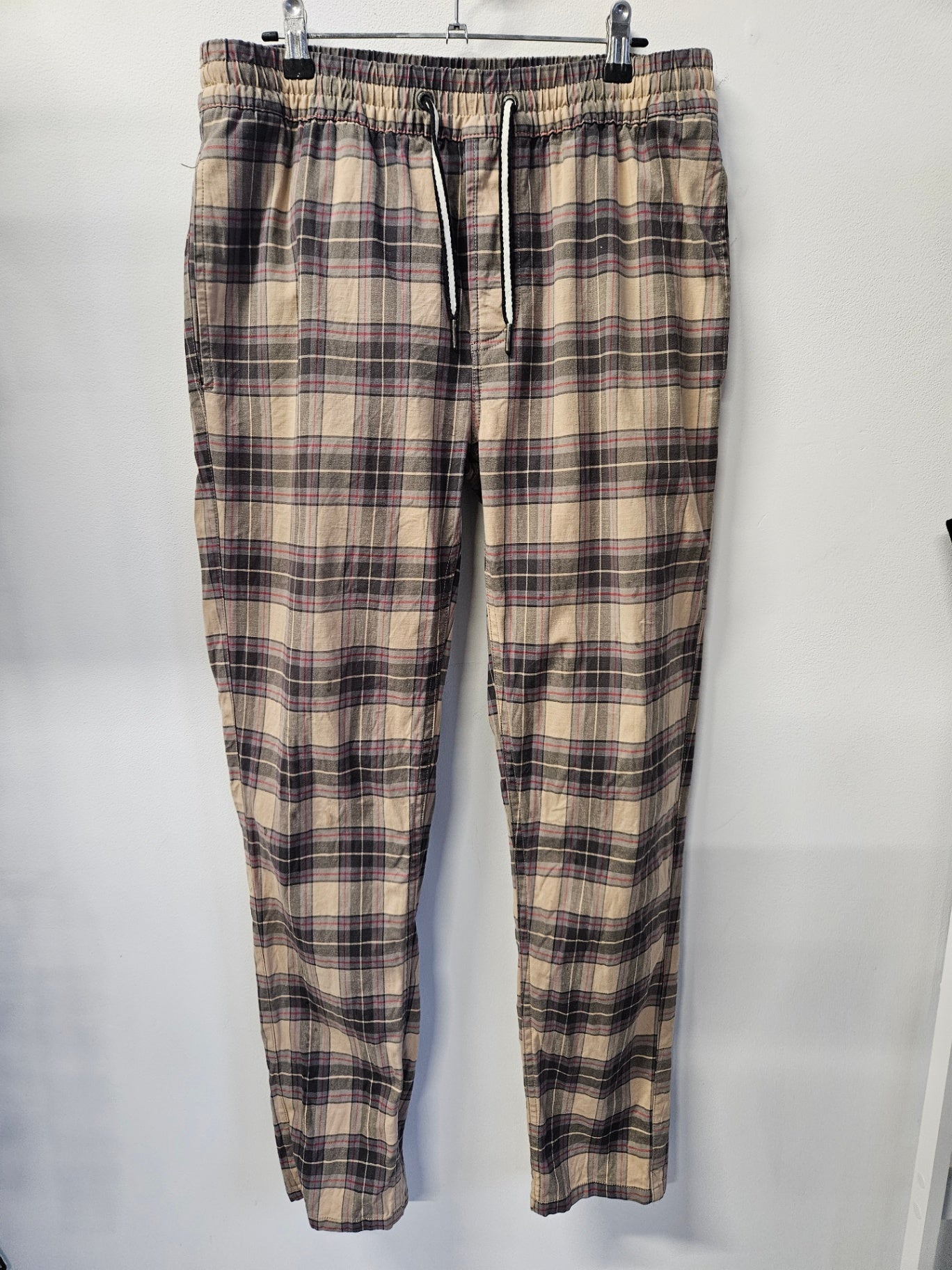 BARNEY COOLLS COTTON PANTS BEIGE PURPLE PLAID SIZE 34