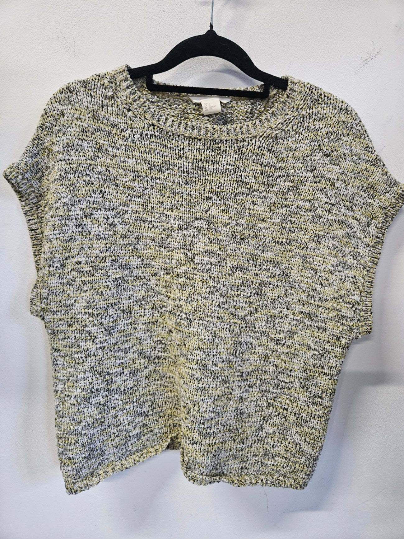 H&M COTTON BLEND KNITTED TOP LIME SPECKLE SIZE S