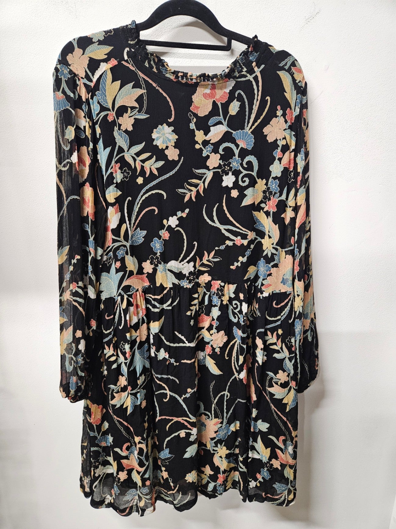 MAX VISCOSE LONG SLEEVE MIDI DRESS BLACK FLORAL SIZE 12