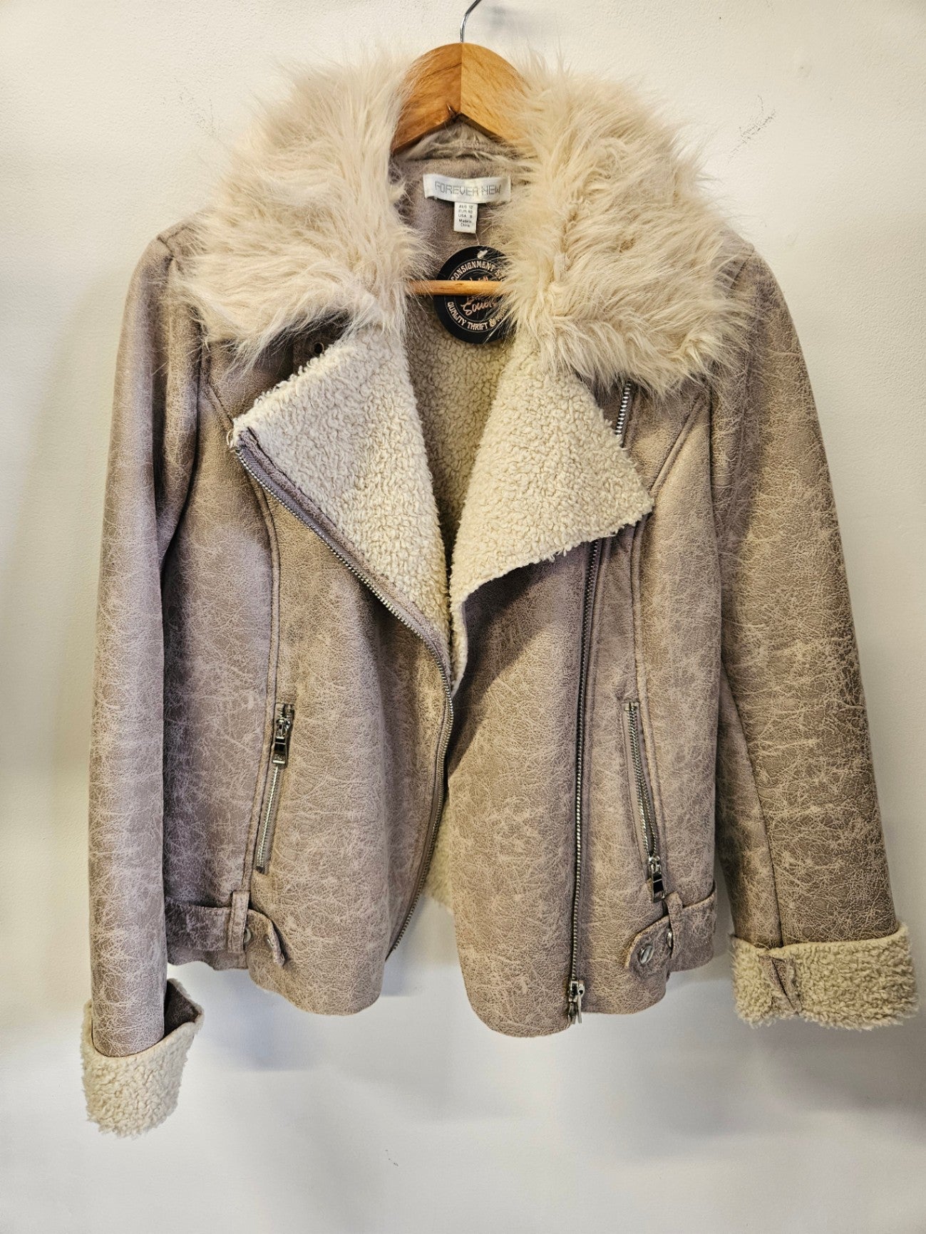 FOREVER NEW FAUX FUR SHERPA JACKET CHAMPAGNE SIZE 12