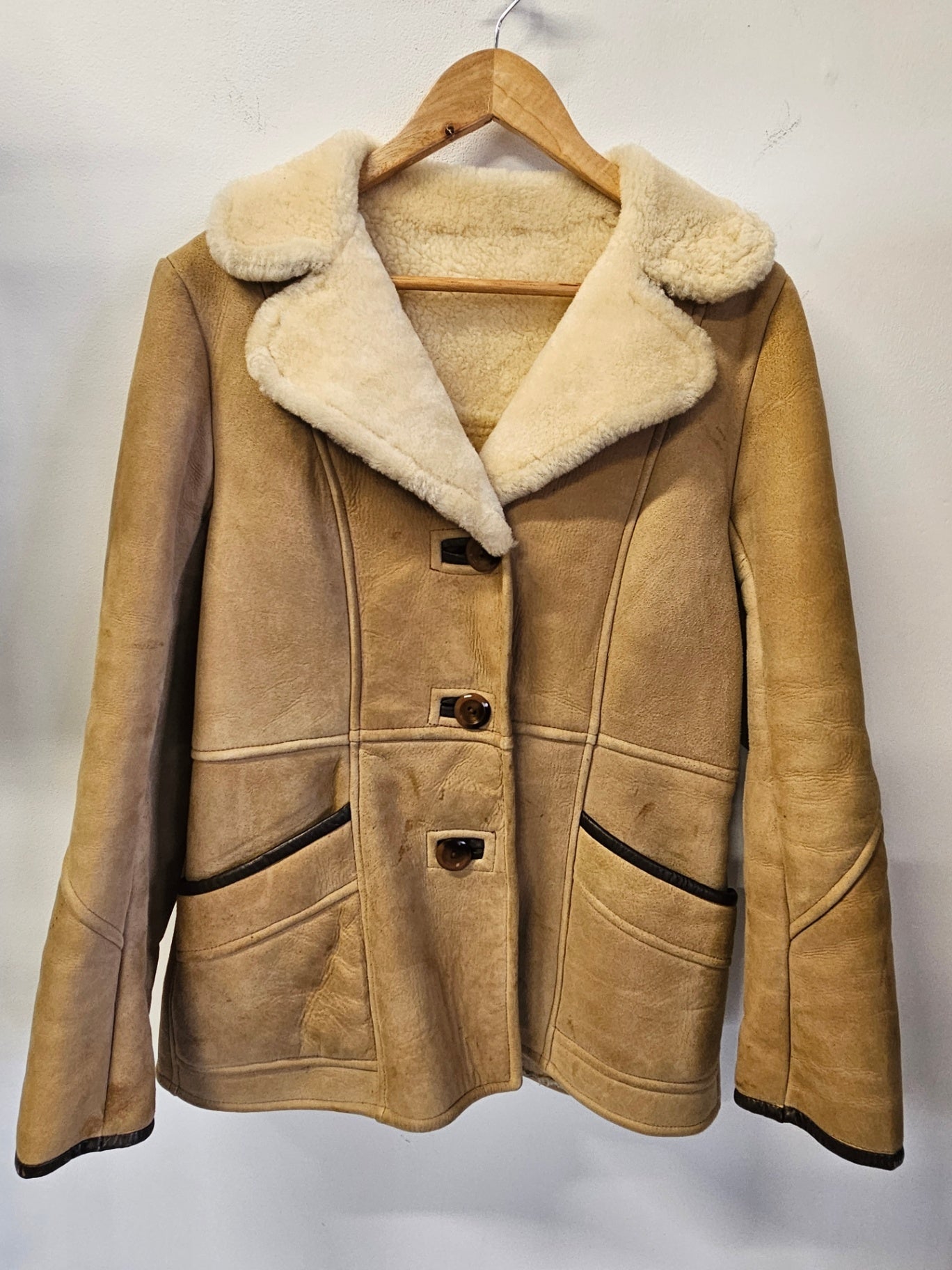McCALISTERS VINTAGE SUEDE SHEARLING JACKET BEIGE SIZE 12