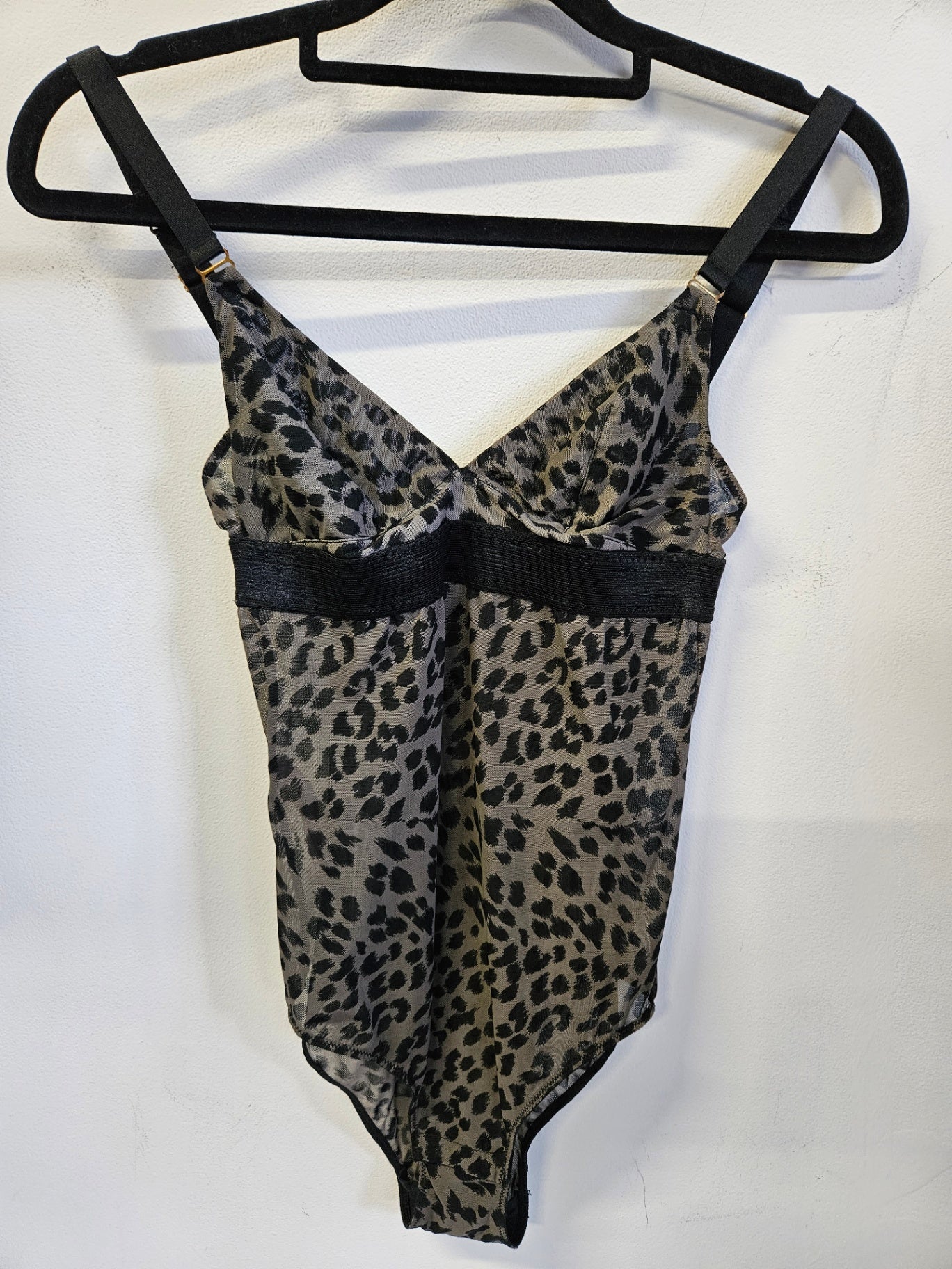 STELLA MCCARTNEY SHEER BODYSUIT KHAKI BLACK LEOPARD SIZE S
