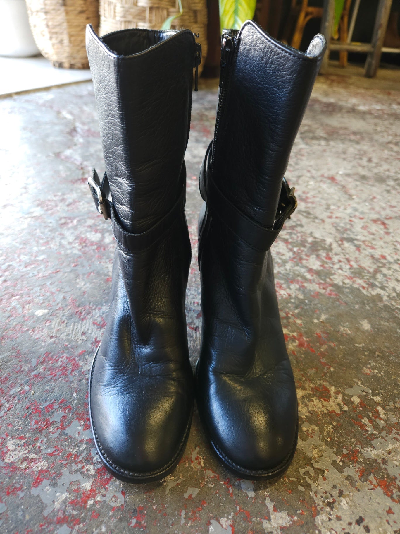 VERO CUOIO LEATHER MID CALF BOOTS BLACK SIZE 38