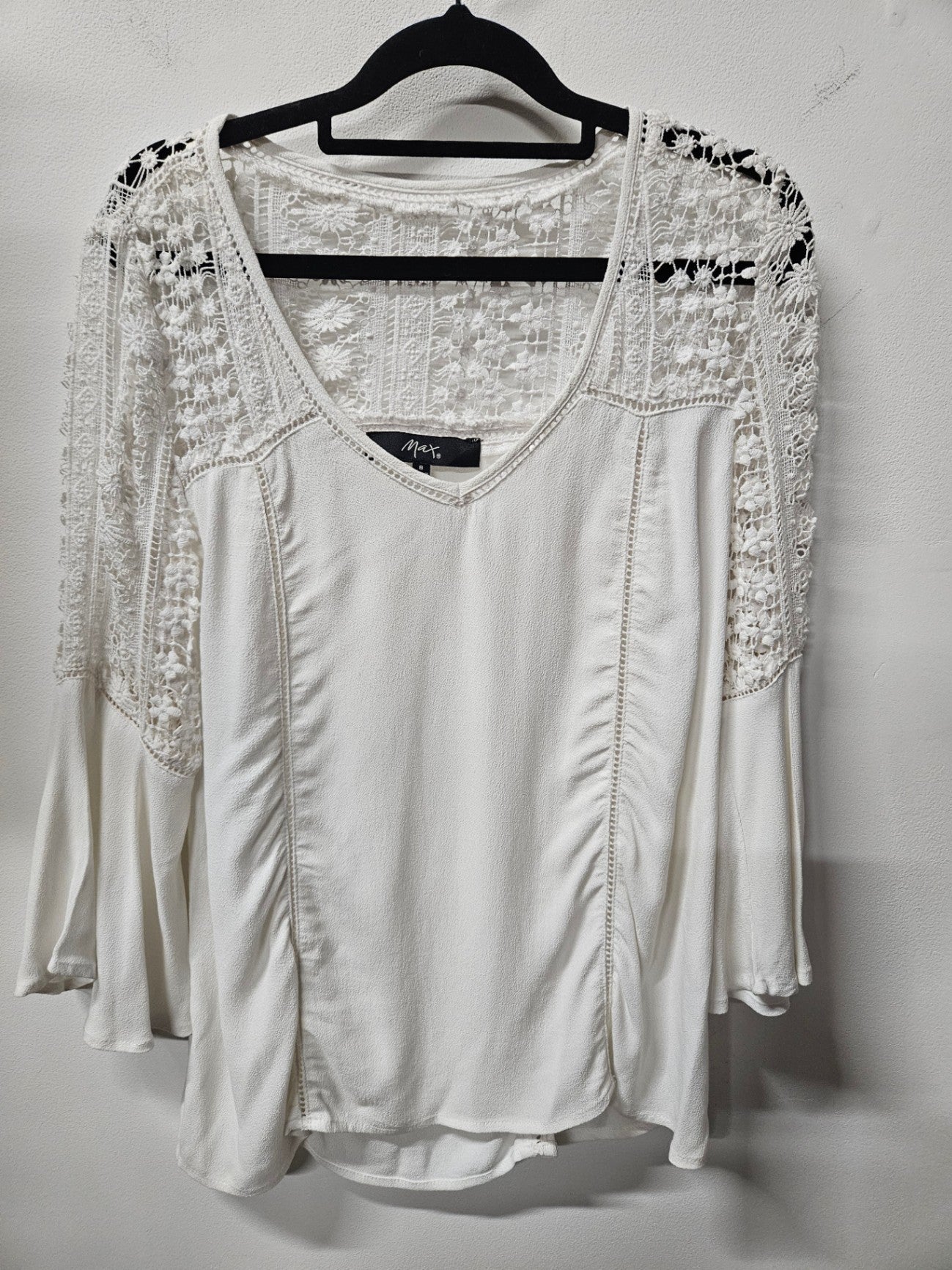 MAX CROCHET VISCOSE LONG SLEEVE TOP WHITE SIZE 8