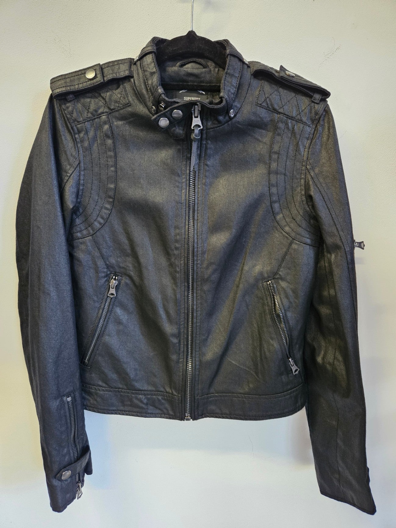 SUPERDRY COATED DENIM JACKET BLACK SIZE S