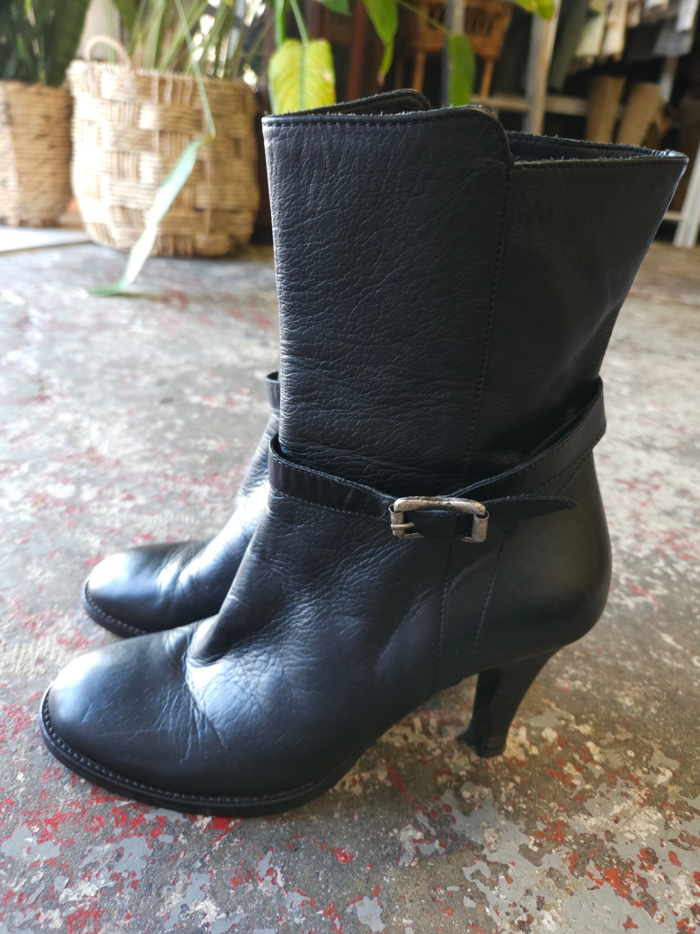 VERO CUOIO LEATHER MID CALF BOOTS BLACK SIZE 38