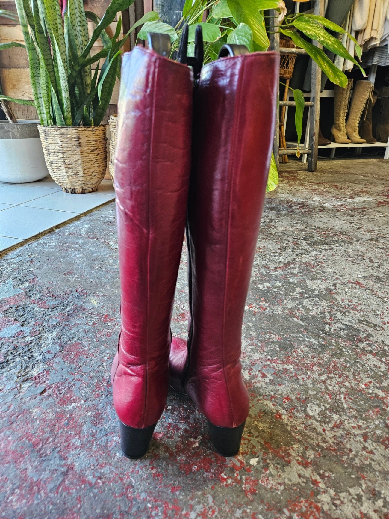 LEATHER KNEE HIGH BOOTS RED SIZE 38