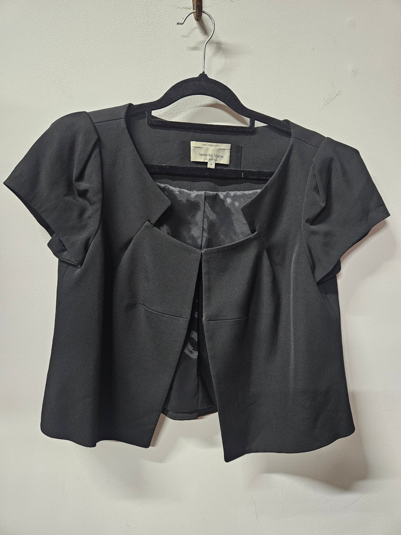 VERONIKA MAINE ACETATE MODAL FORMAL CROP JACKET BLACK SIZE 8