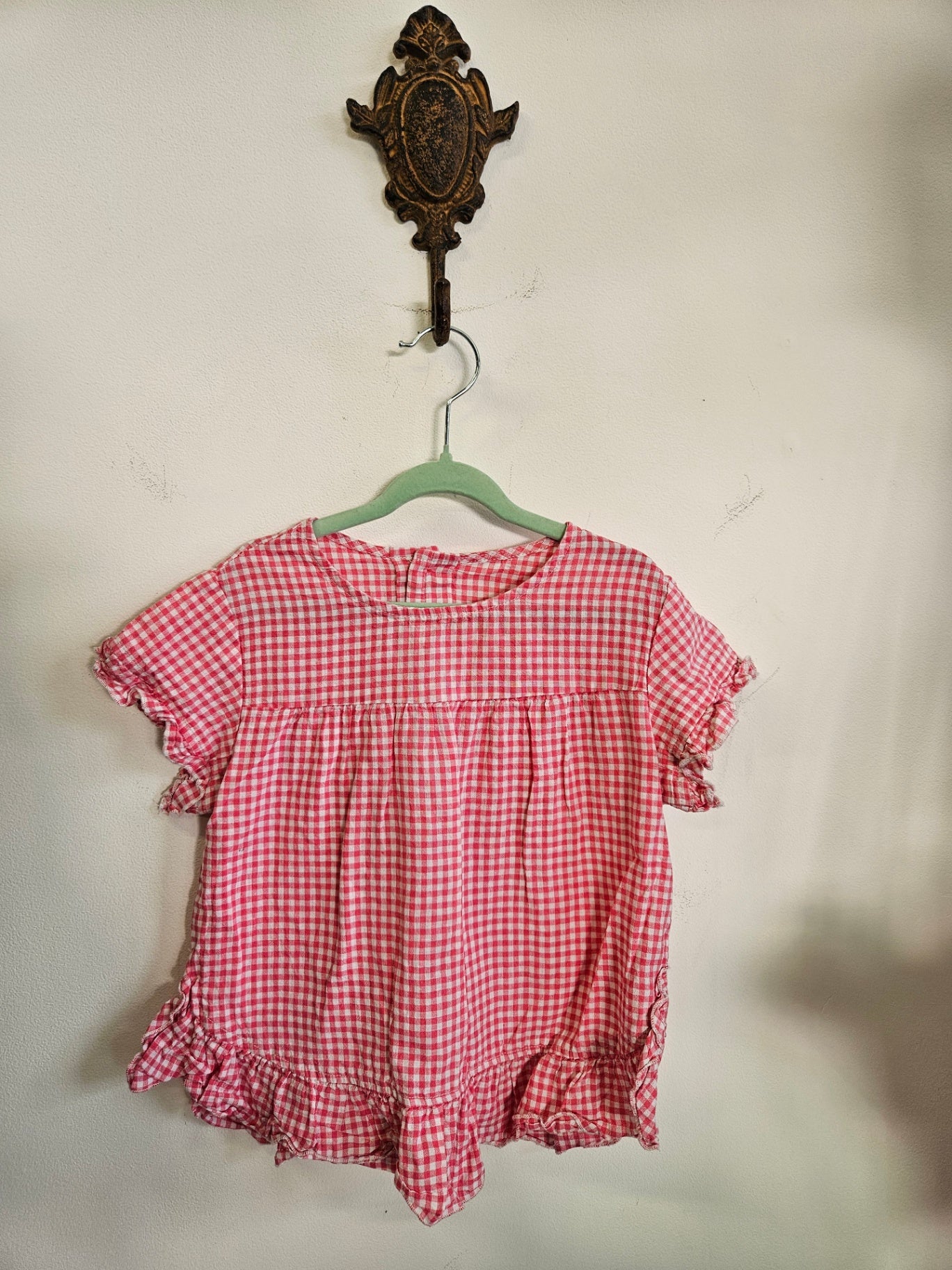 HOMEMADE COTTON SHORT SLEEVE TOP PINK GINGHAM SIZE 5