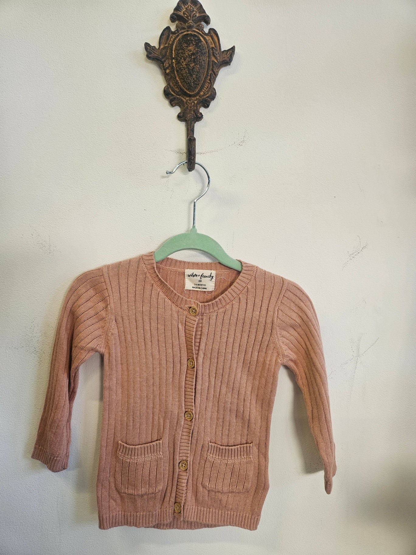 WILSON AND FRENCHY COTTON BAMBOO CARDIGAN DUSKY PINK SIZE 3-6M