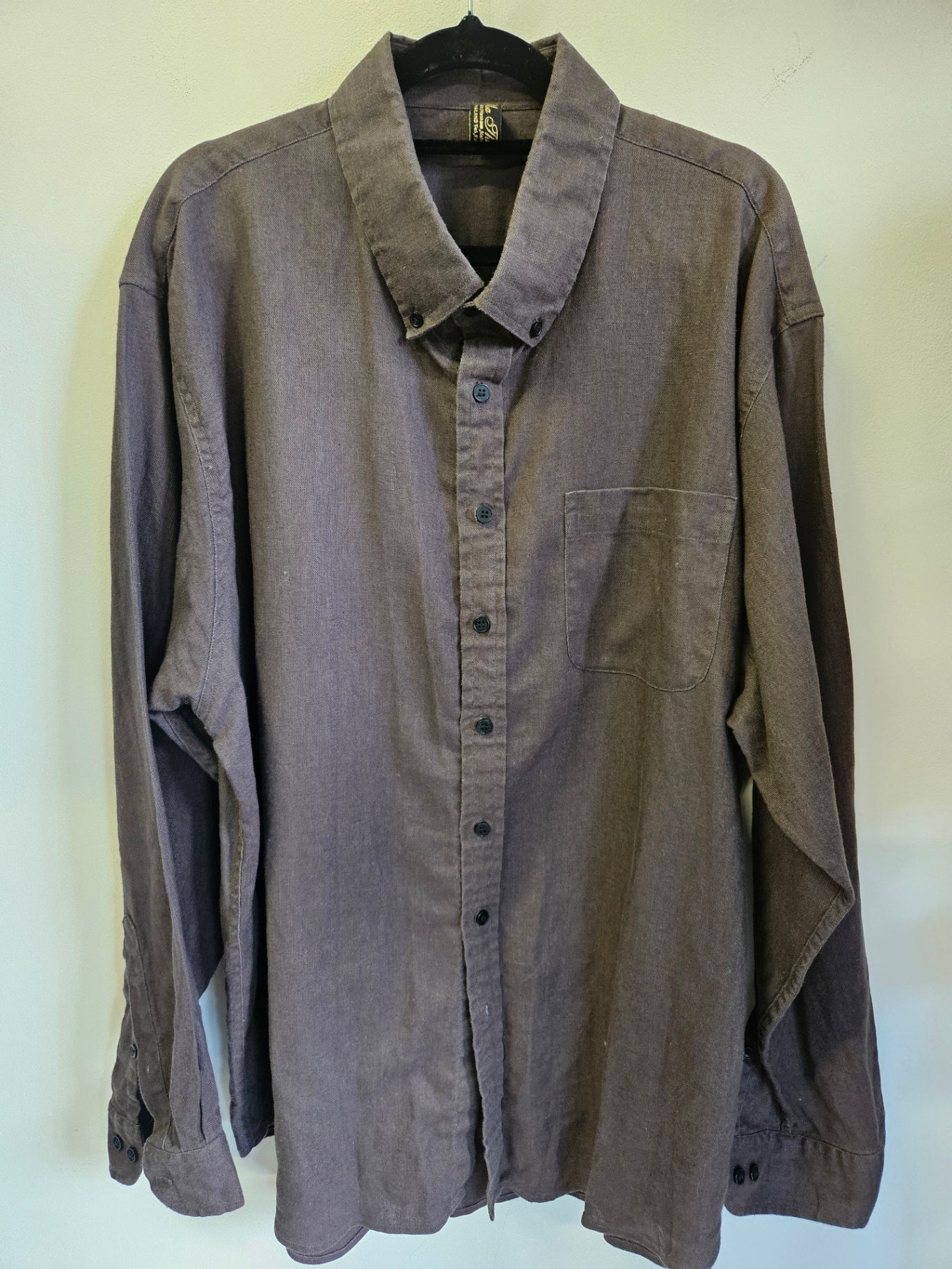 THAI TAILORED COTTON LINEN LONG SLEEVE SHIRT BROWN SIZE 2XL