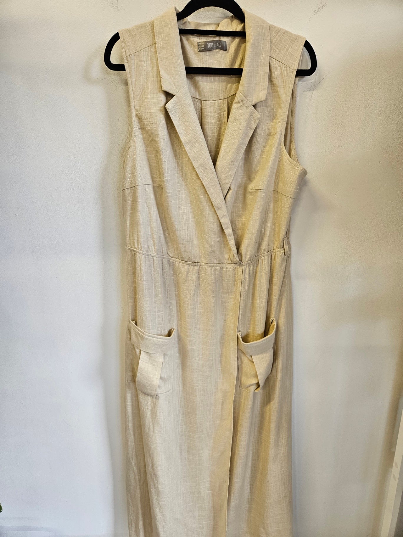 YOU & ALL LINEN VISCOSE SLEEVELESS MAXI DRESS BEIGE SIZE 16