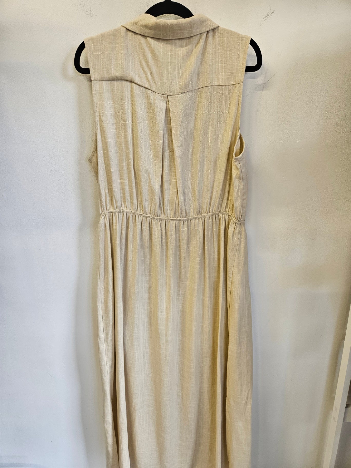 YOU & ALL LINEN VISCOSE SLEEVELESS MAXI DRESS BEIGE SIZE 16