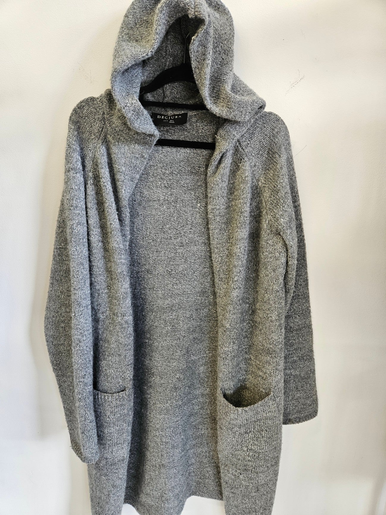 DECJUBA ACRYLIC WOOL HOODED CARDIGAN GREY SIZE M/L