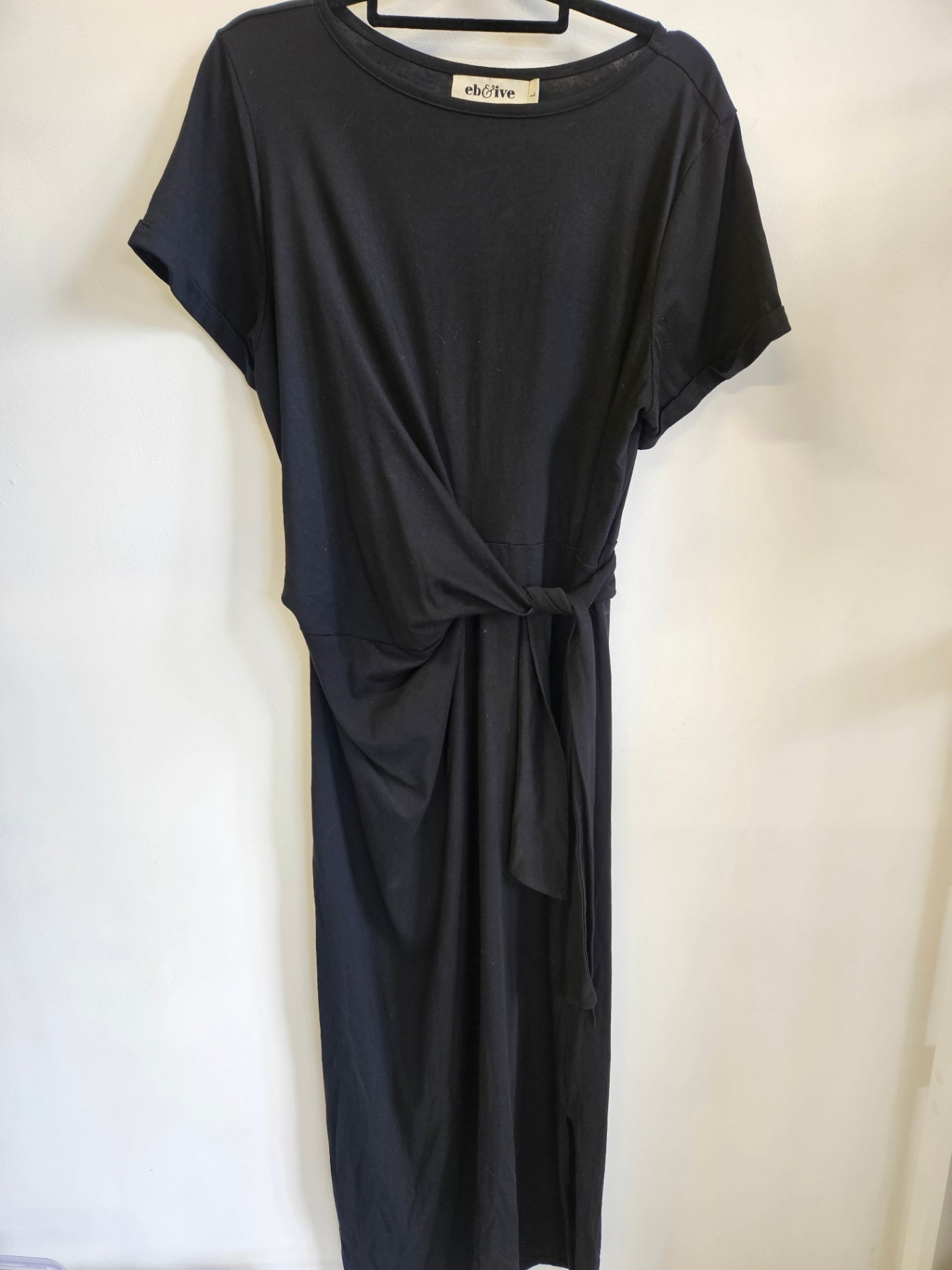 EB & IVE COTTON SHORT SLEEVE MAXI DRESS BLACK SIZE L