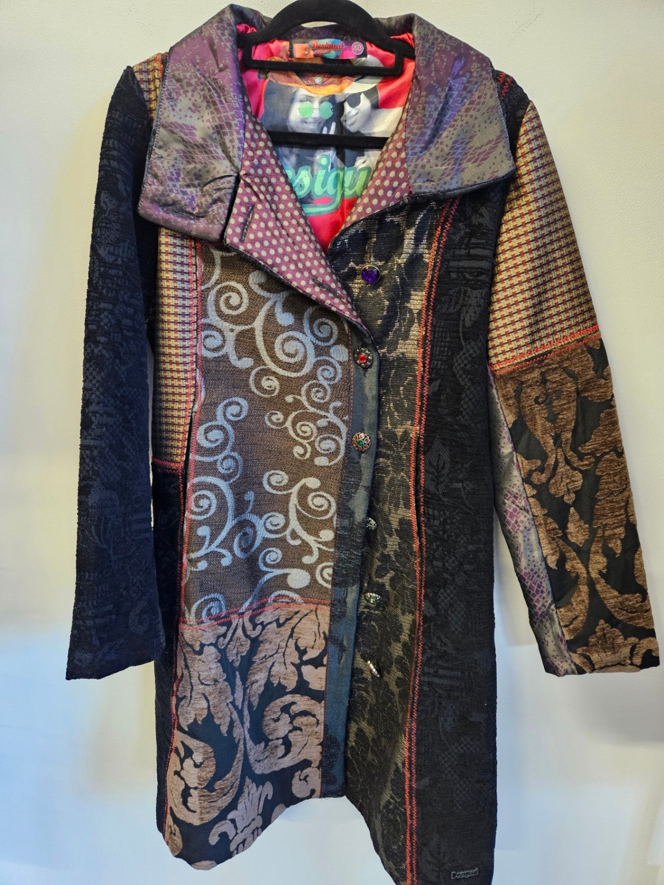 DESIGUAL WOOL BLEND COAT MULTI COLOUR SIZE S