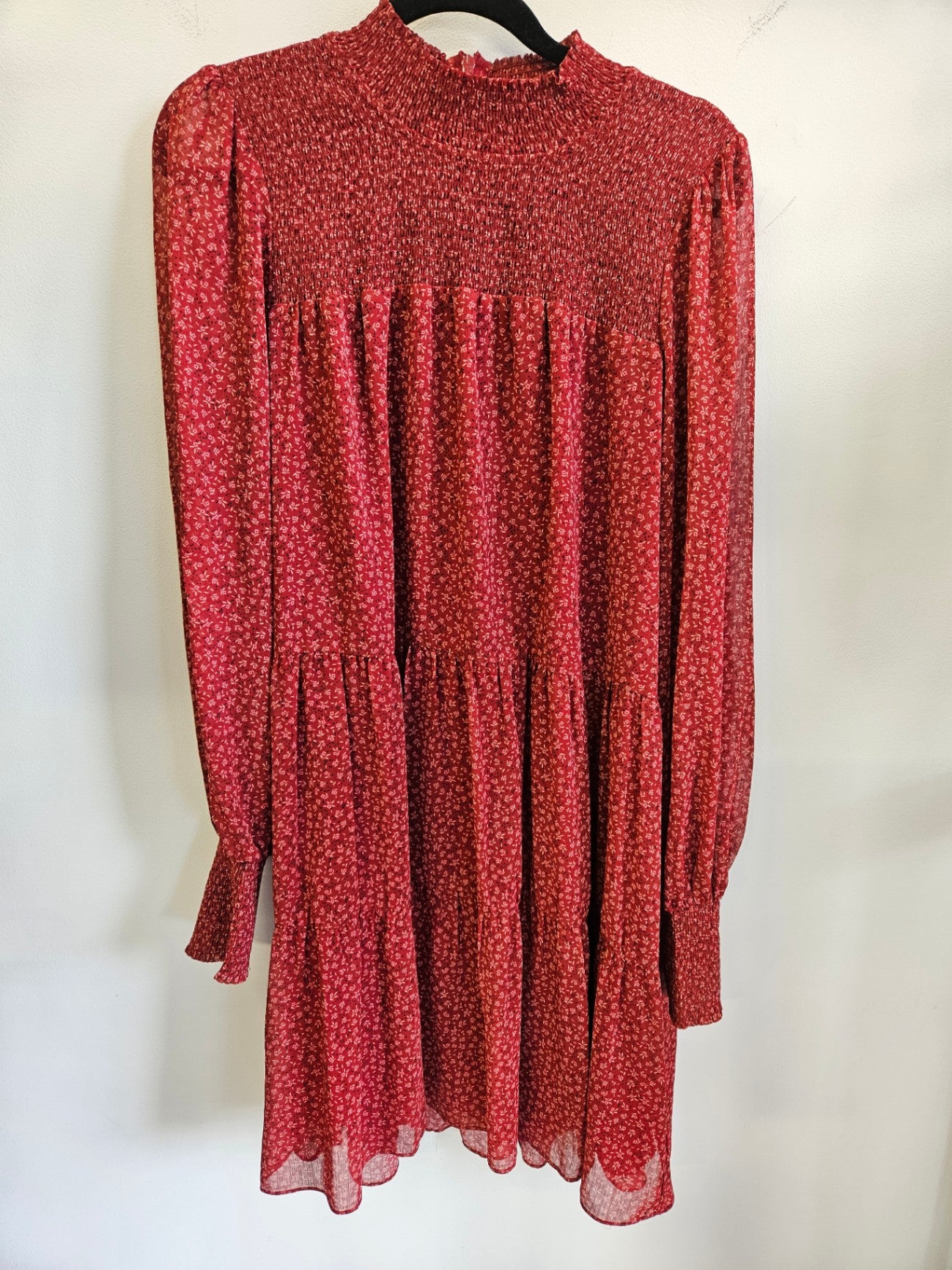 WHISTLE CHIFFON LONG SLEEVE MIDI DRESS RED FLORAL SIZE 12