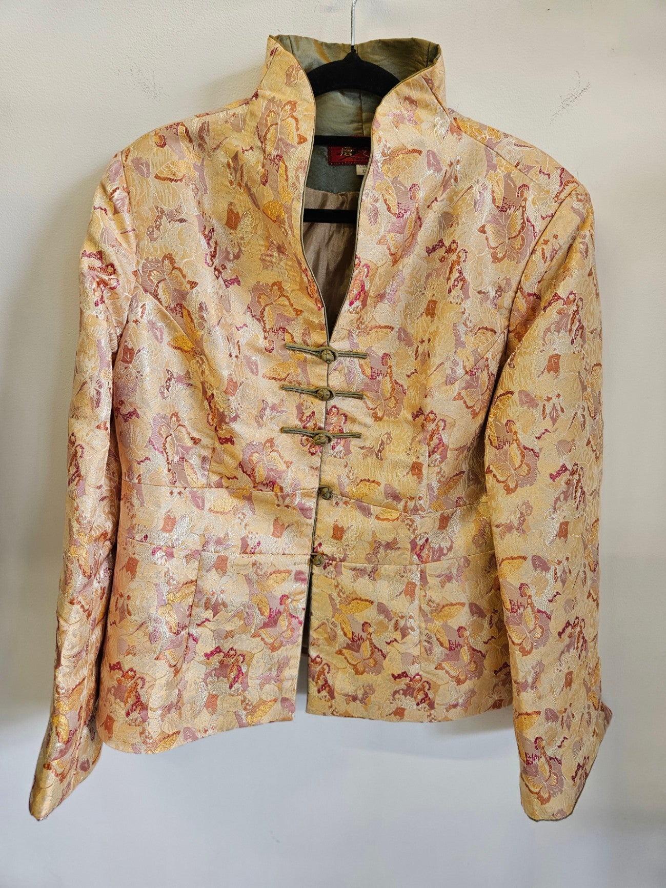 TAVNOWE SILK JACKET GOLD PASTEL FLORAL SIZE XL