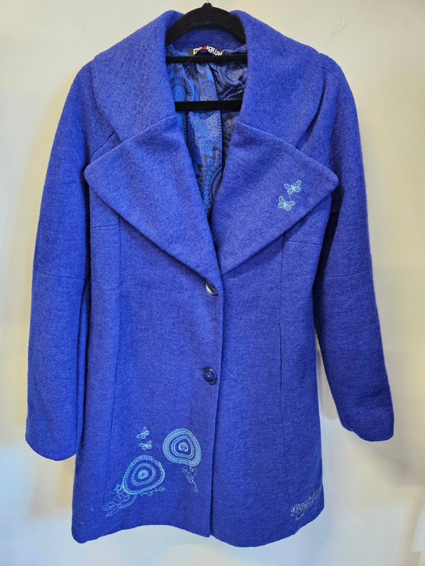 DESIGUAL WOOL BLEND COAT ELECTRIC BLUE SIZE S