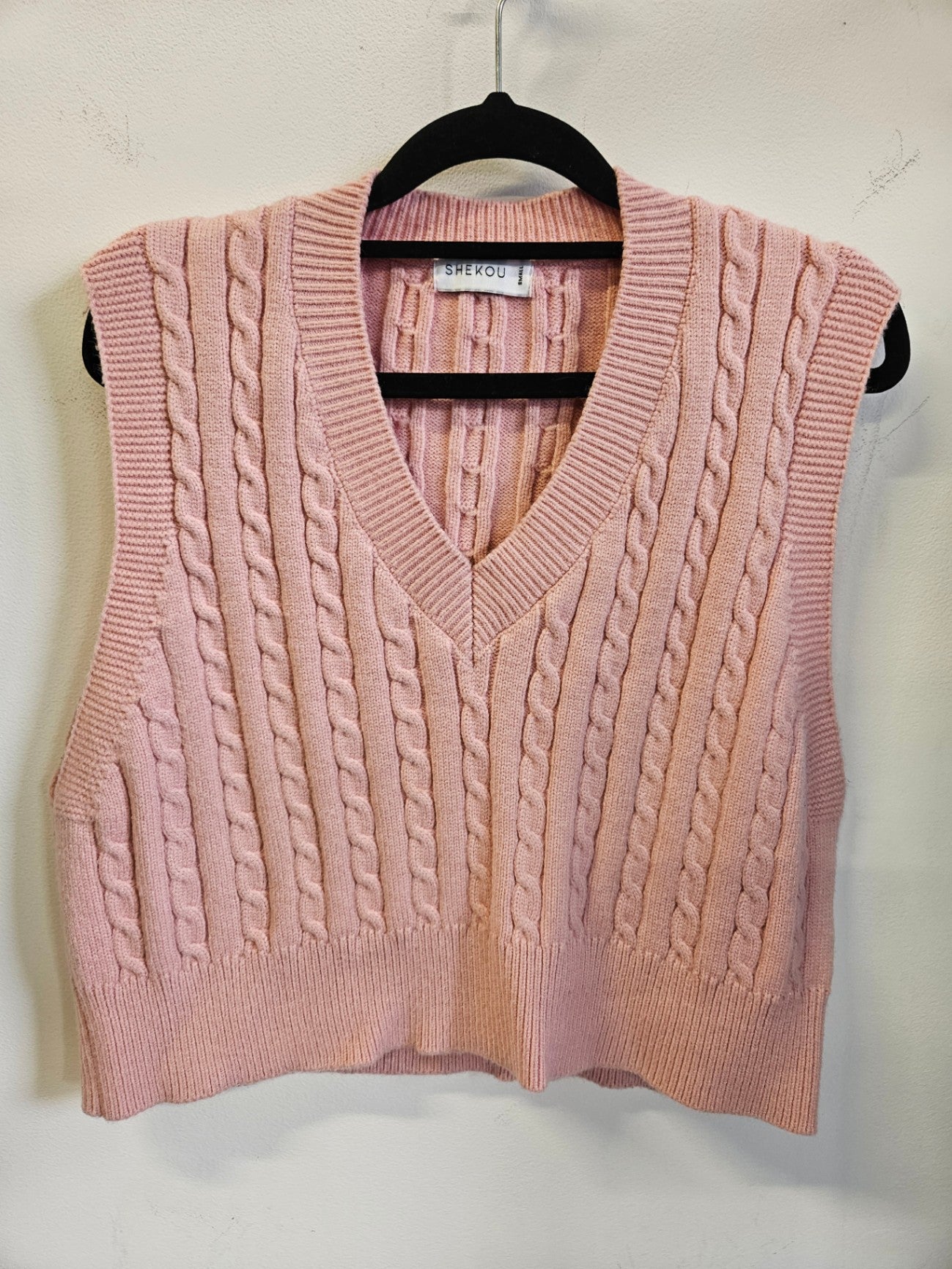 SHEKOU COTTON KNITTED VEST PINK SIZE S