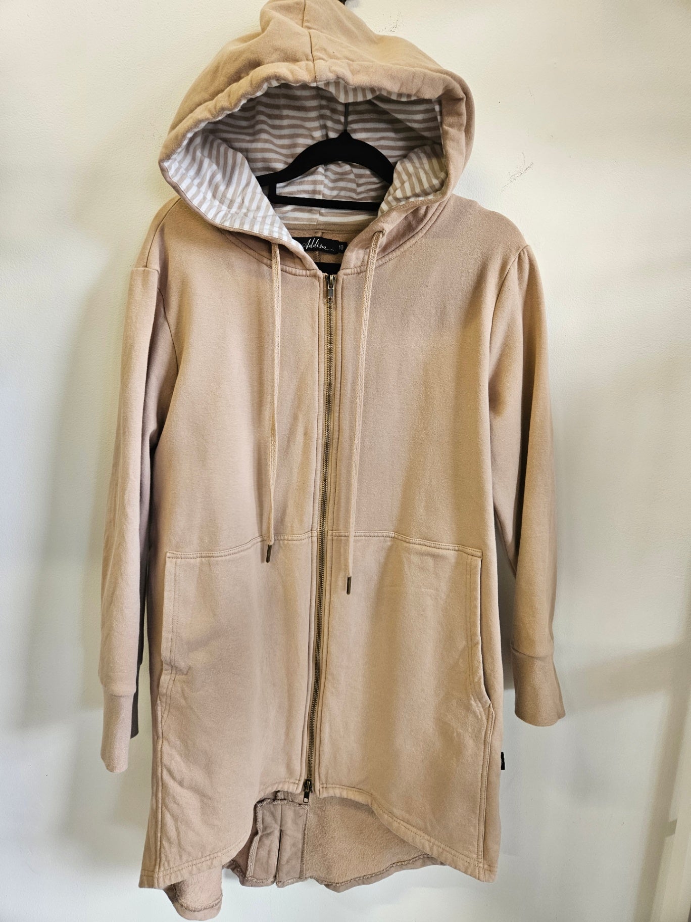 ADDISON COTTON ZIP UP HOODED SWEATSHIRT BEIGE SIZE 10