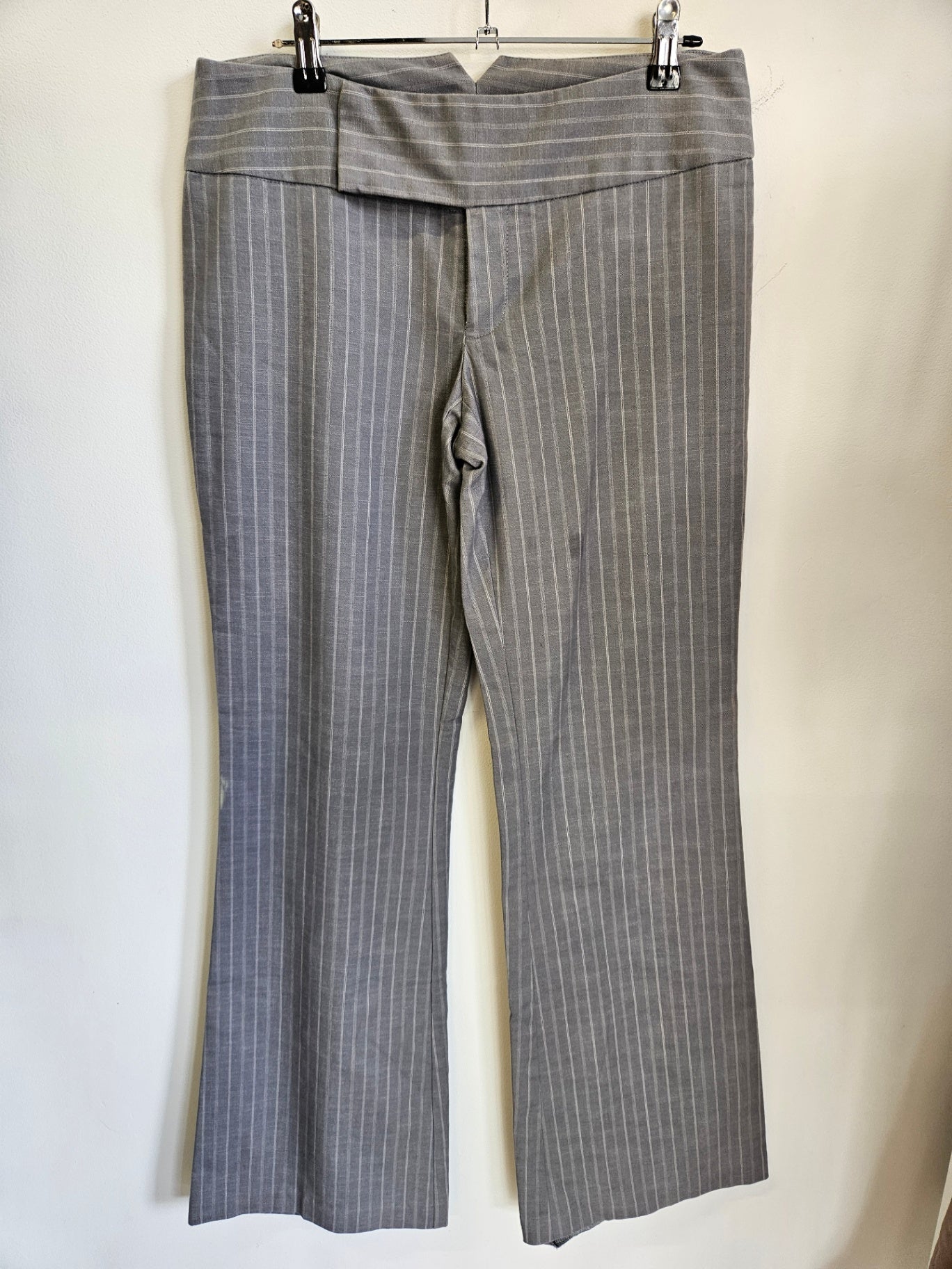 MAX COTTON BLEND TAILORED LOW WAIST WIDE LEG PANTS GREY PINSTRIPE SIZE 10