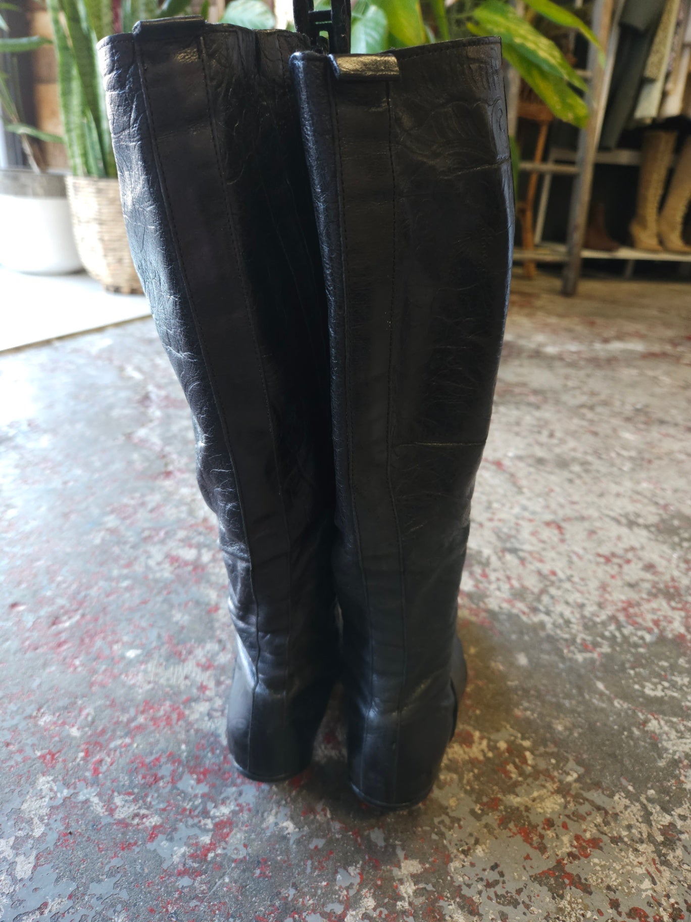 BRIARWOOD LEATHER KNEE HIGH BOOTS BLACK EMBOSSED SIZE 38