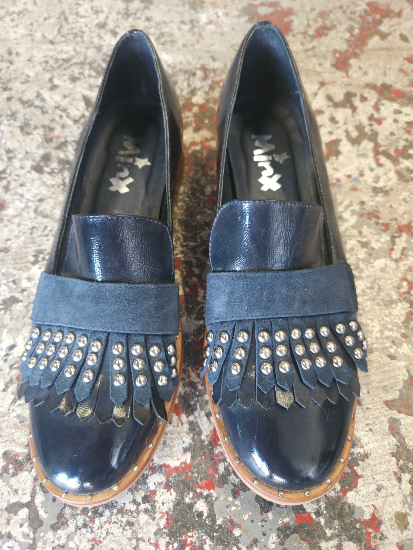 MINX PATENT LEATHER AND SUEDE SHOES NAVY SIZE 38