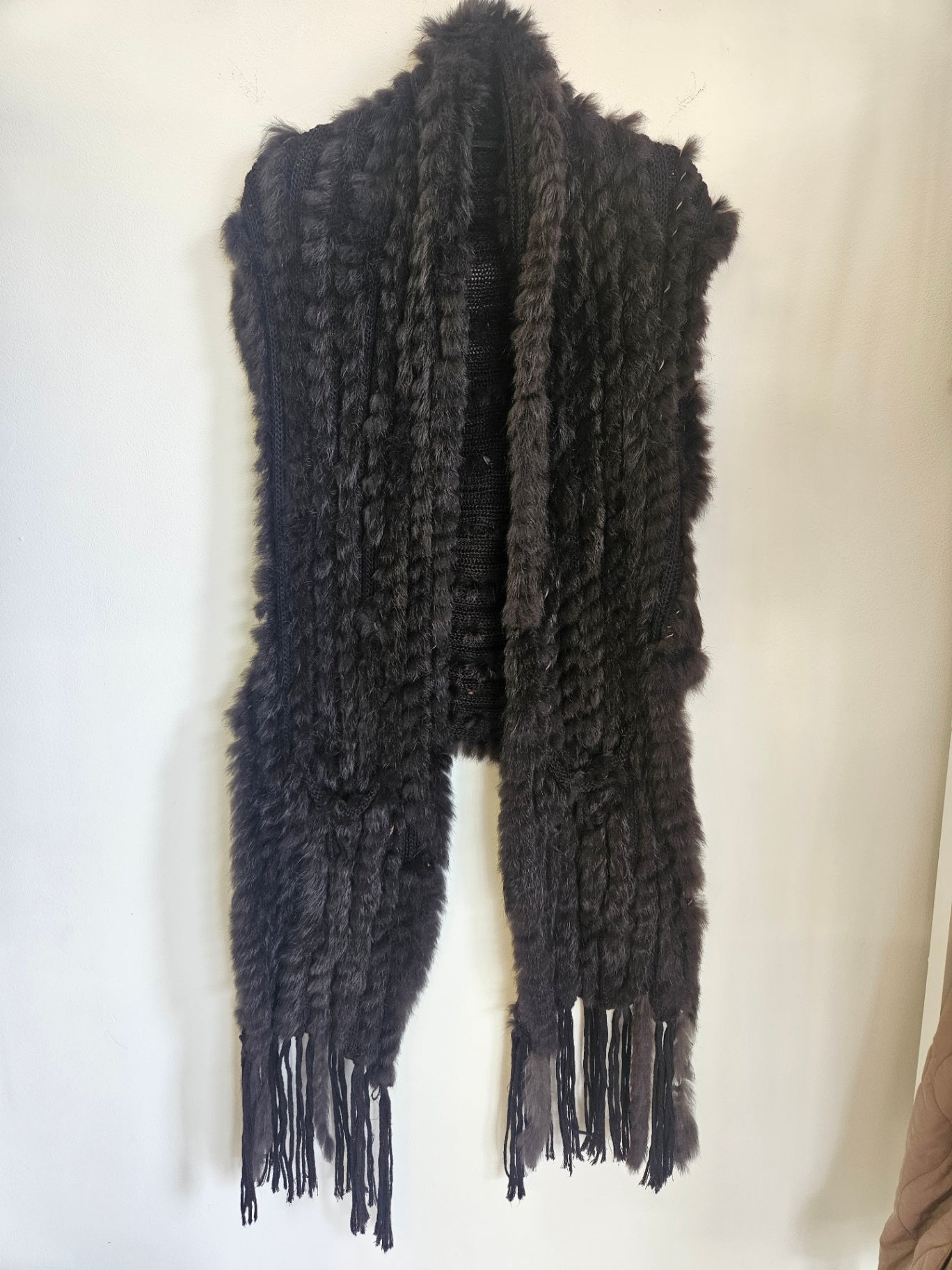 SENSATION FOLIE RABBIT FUR SCARF VEST DARK BROWN SIZE L
