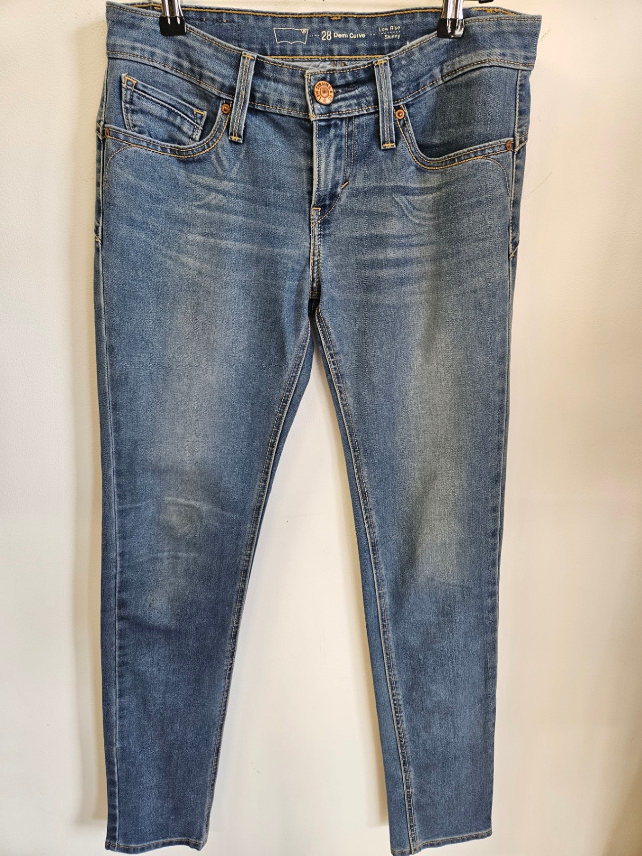 LEVI DEMI CURVE DENIM LOW RISE SKINNY JEANS MID BLUE SIZE 28