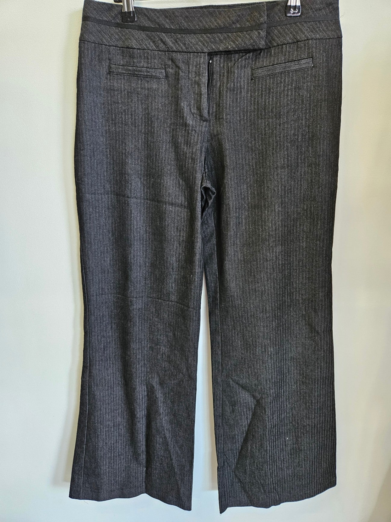 MAX COTTON BLEND TAILORED LOW RISE WIDE LEG PANTS BLACK GREY STRIPE SIZE 10