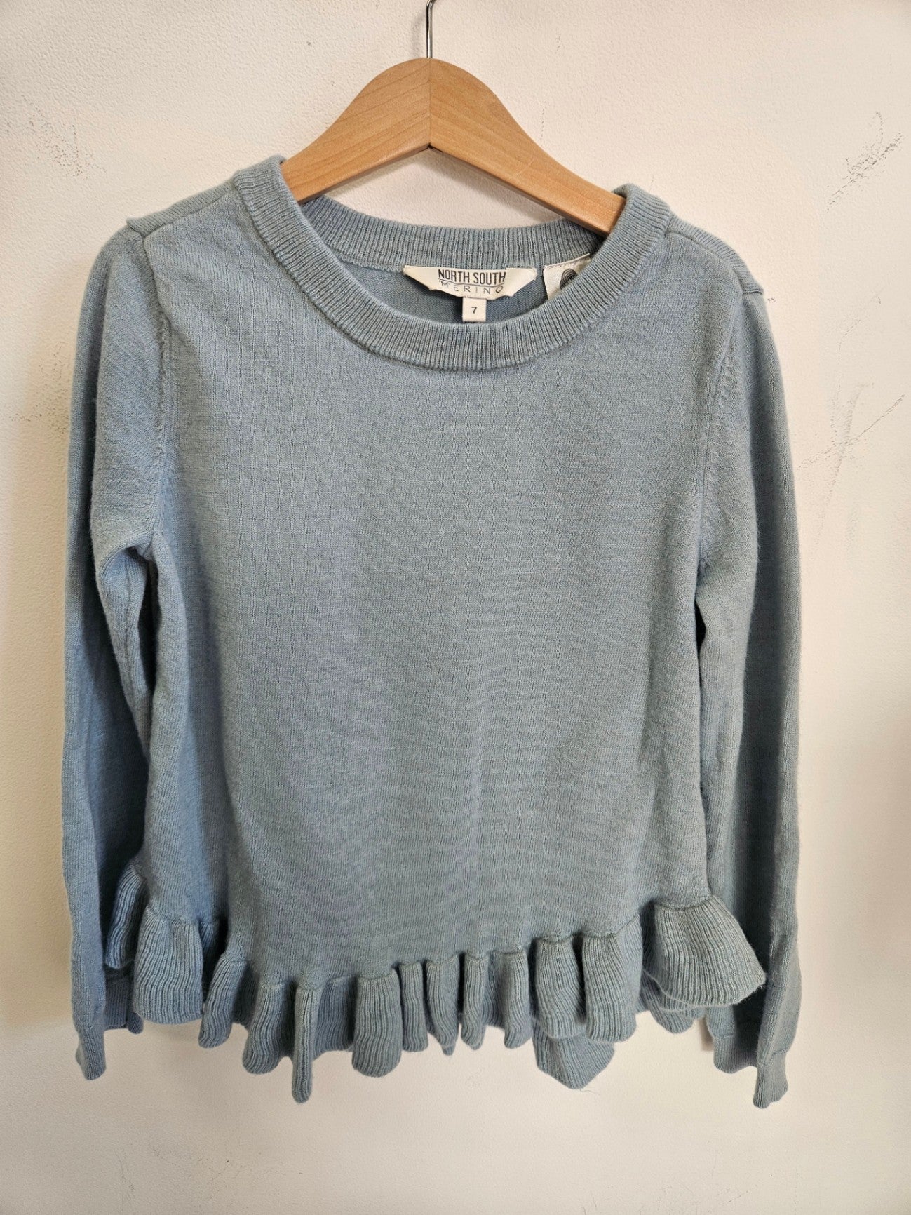 NORTH SOUTH MERINO KNITTED SWEATER PALE BLUE SIZE 7Y