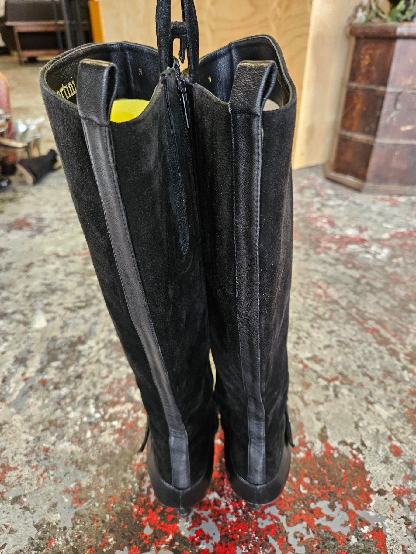 MINA MARTINI LEATHER AND SUEDE KNEE HIGH BOOTS BLACK SIZE 39