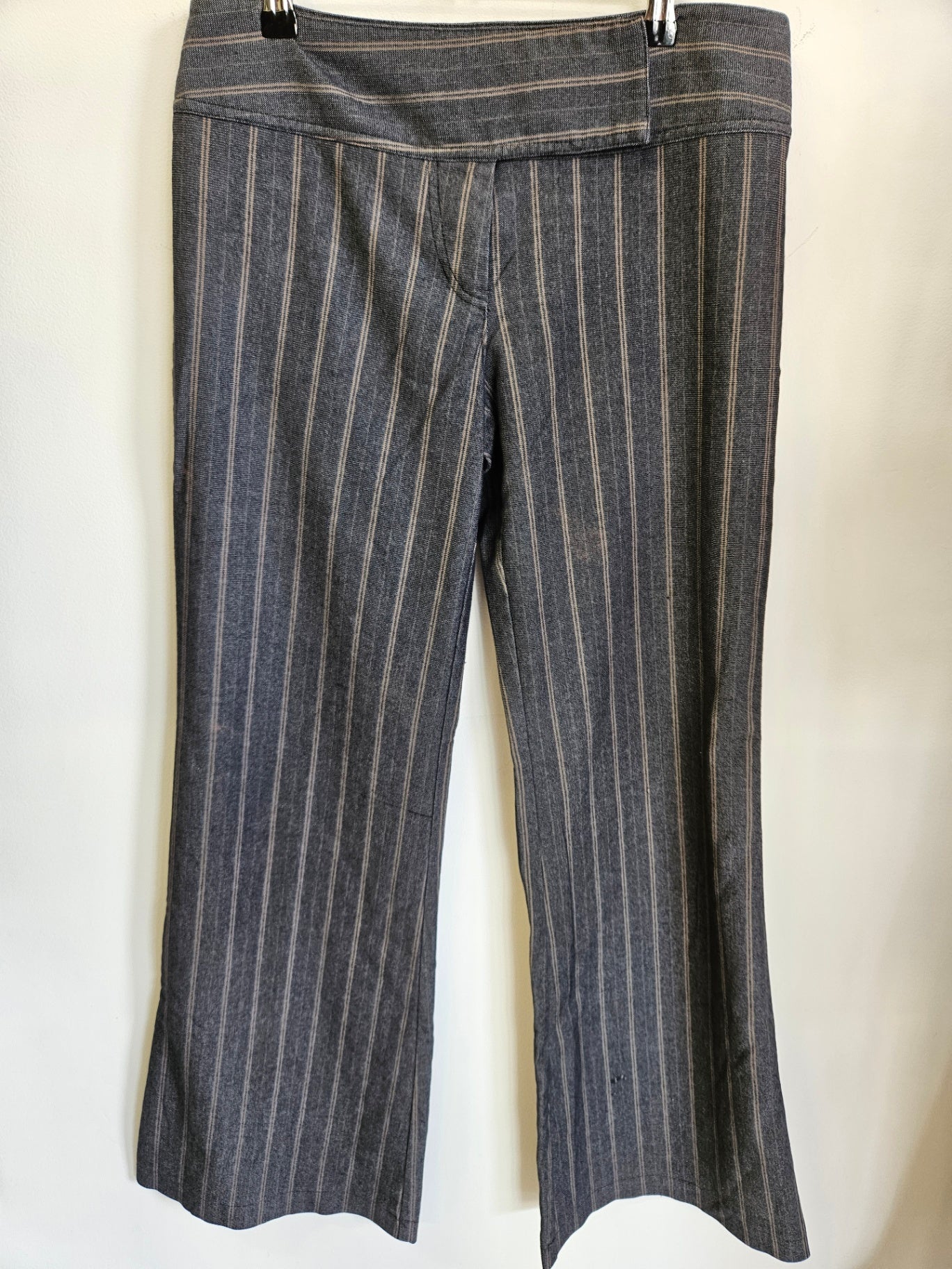 MAX COTTON BLEND TAILORED LOW RISE WIDE LEG PANTS GREY BEIGE PIINSTRIPE SIZE 10