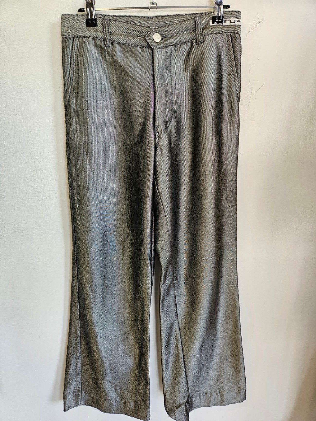 SYRUP COATED DENIM MID RISE WIDE LEG JEANS SILVER SIZE 8