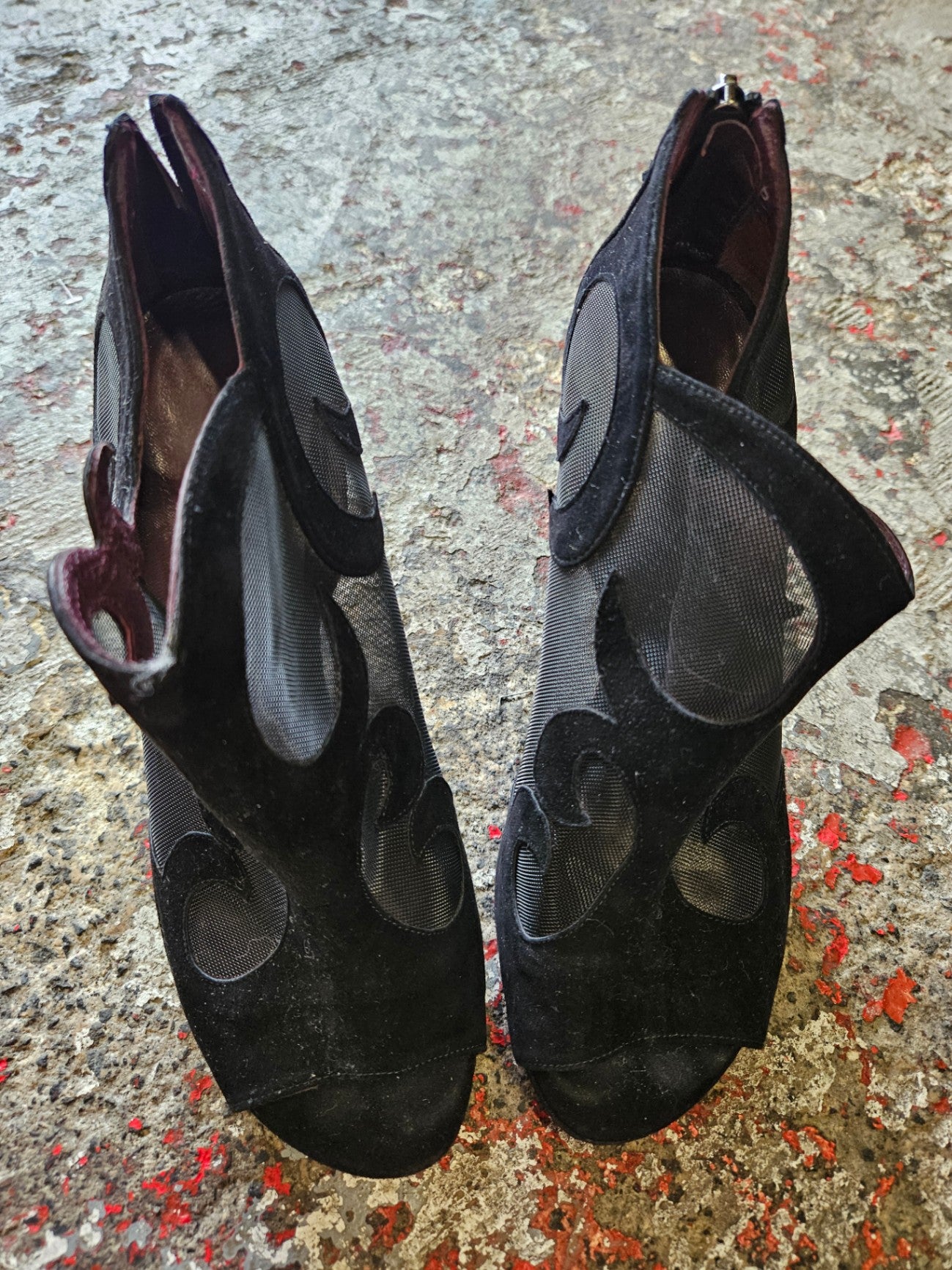 STUART WEITZMAN SUEDE MESH SHOES BLACK FILGREE SIZE 38.5