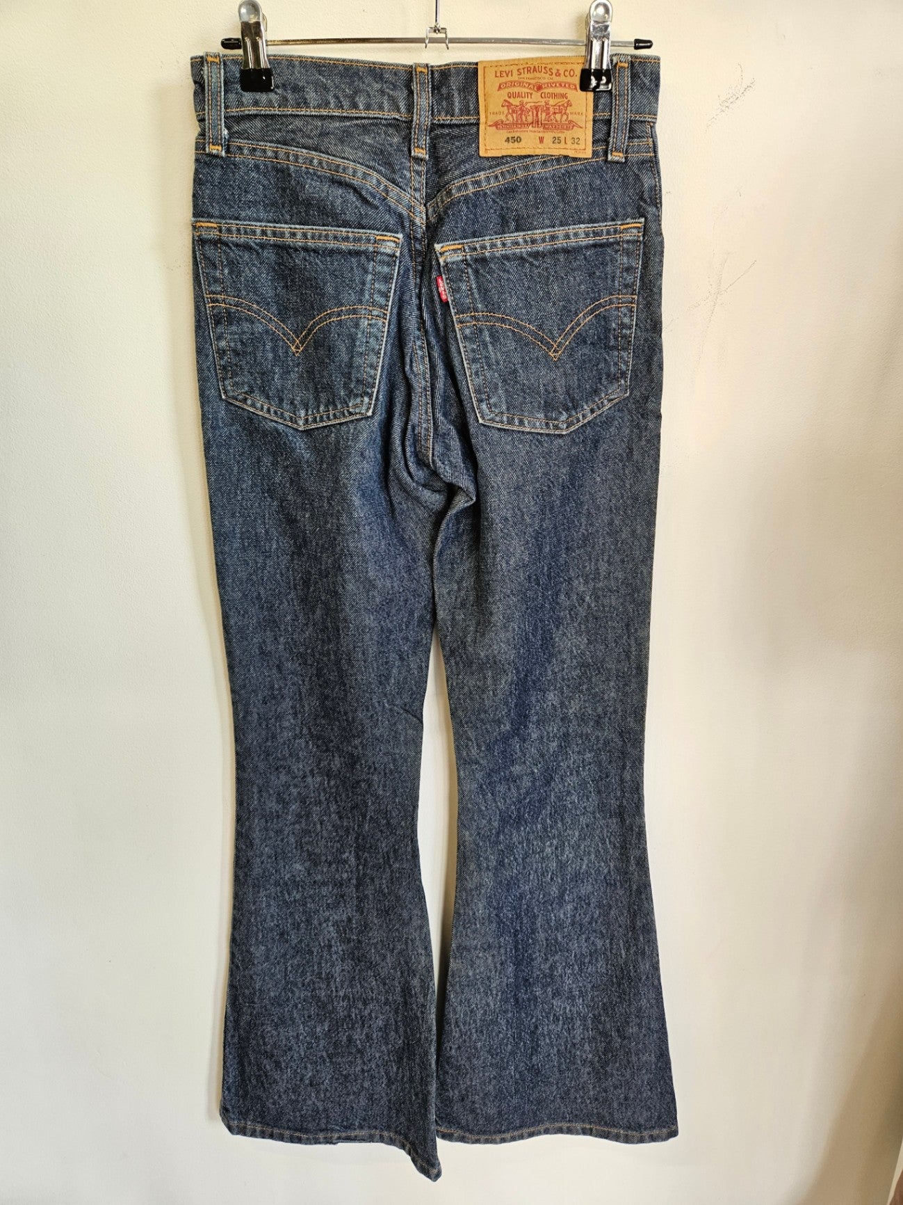LEVIS 450 DENIM MID RISE FLARED JEANS Dark Blue SIZE 25/32